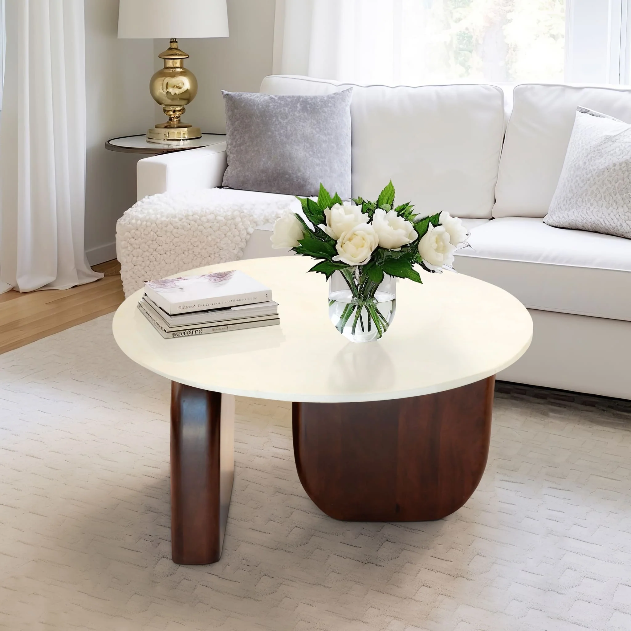 Marble/wood, 30"dx17"h Round Cffee Tbl,wlnt/wht Kd - Image 9