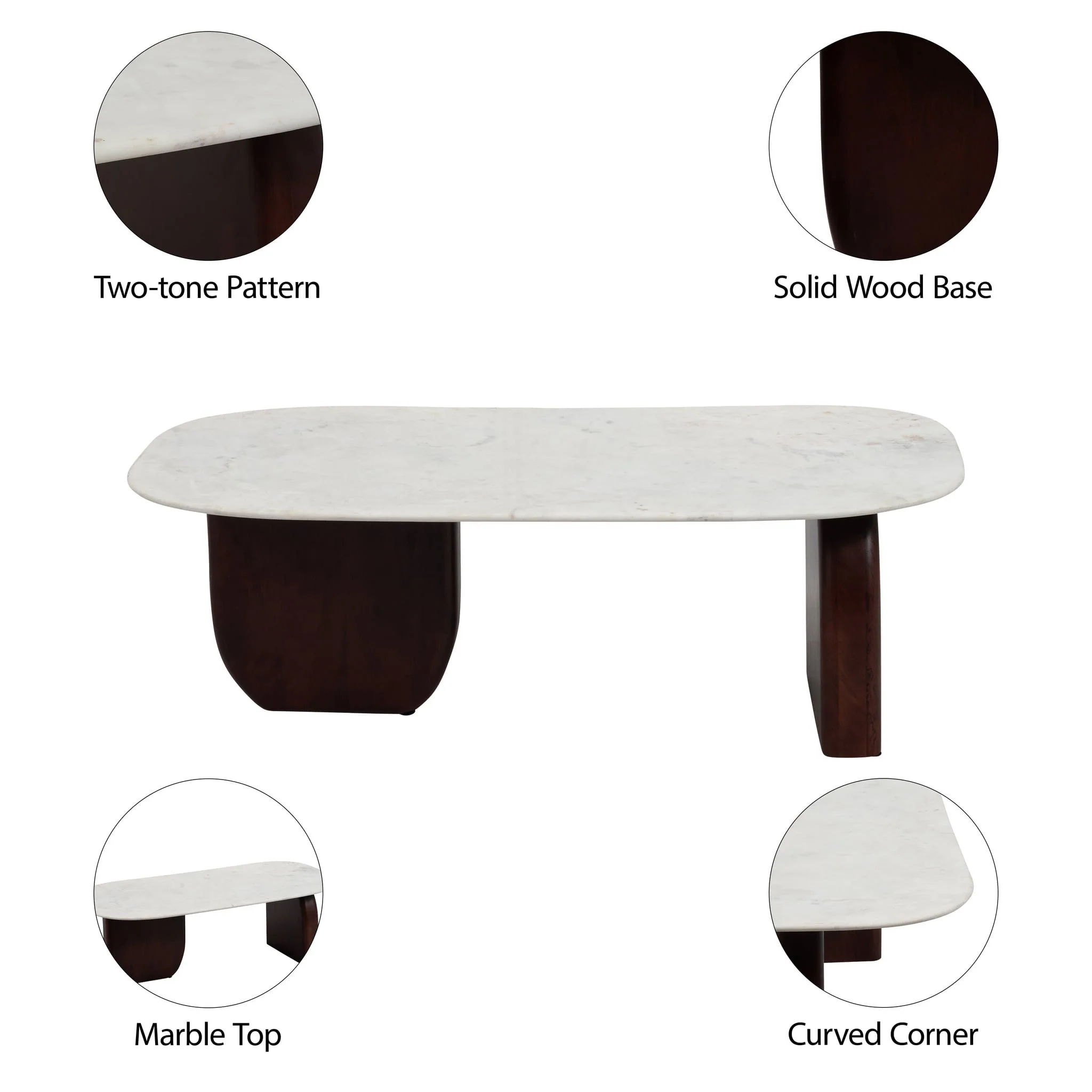 Marble/wood, 48"dx16"h Coffee Tbl, Wlnt/wht Kd - Image 8