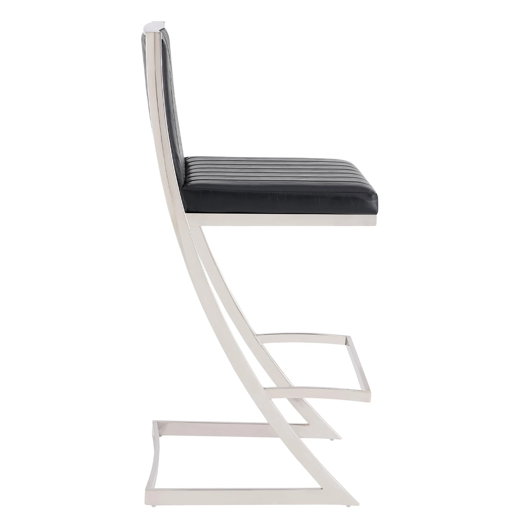 Marc 26" Vintage Black Faux Leather and Brushed Stainless Steel Bar Stool - Image 3