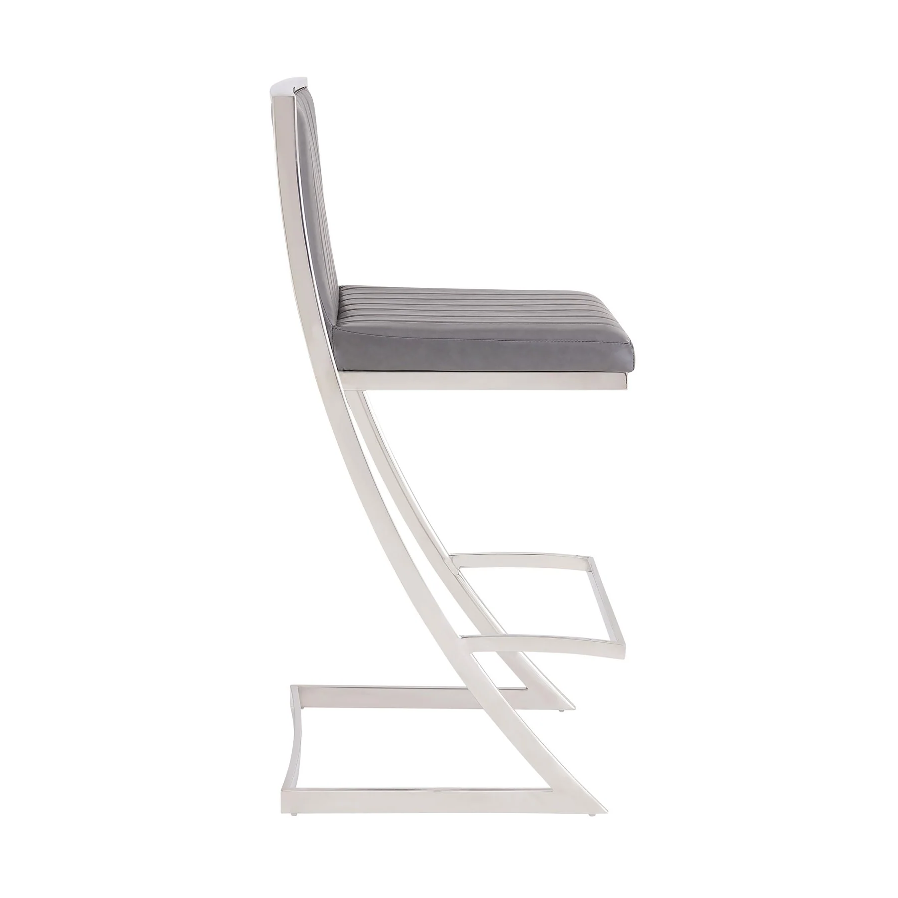 Marc 26" Vintage Gray Faux Leather and Brushed Stainless Steel Bar Stool - Image 3