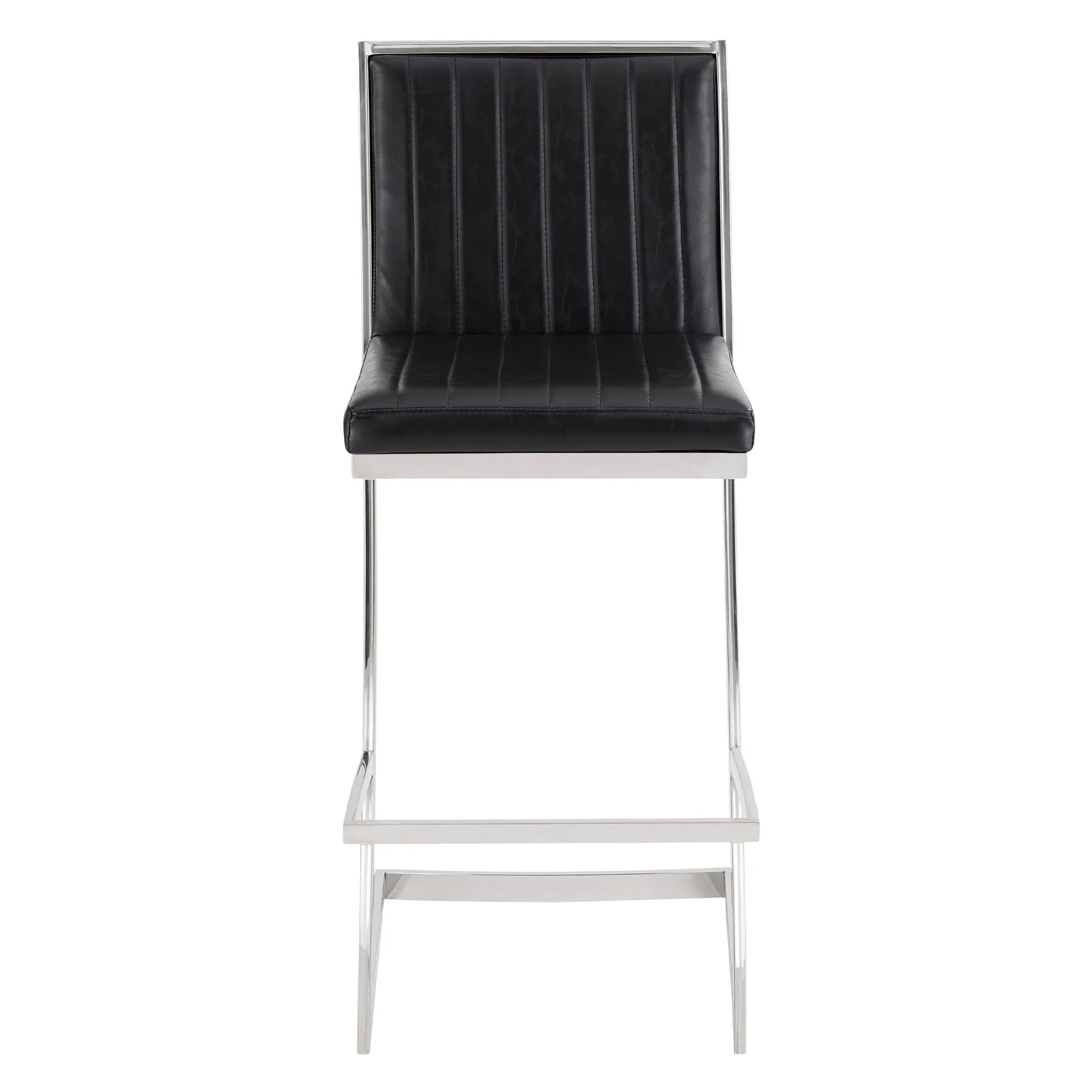Marc 30" Vintage Black Faux Leather and Brushed Stainless Steel Bar Stool - Image 2
