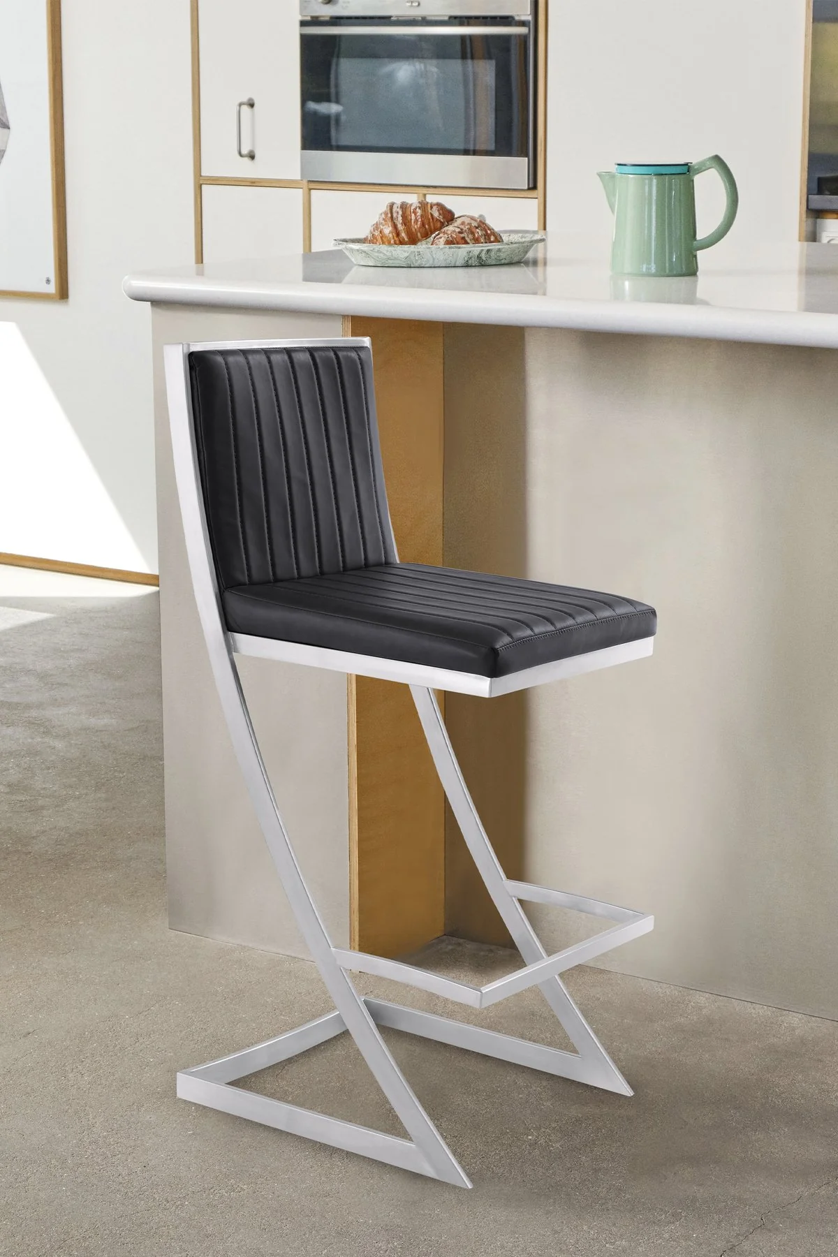 Marc 30" Vintage Black Faux Leather and Brushed Stainless Steel Bar Stool - Image 9