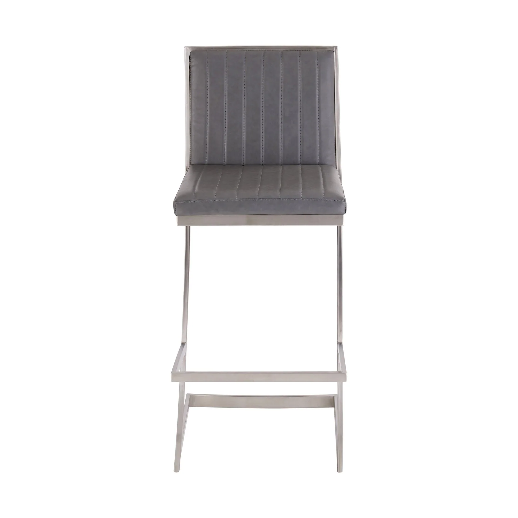 Marc 30" Vintage Gray Faux Leather and Brushed Stainless Steel Bar Stool - Image 2