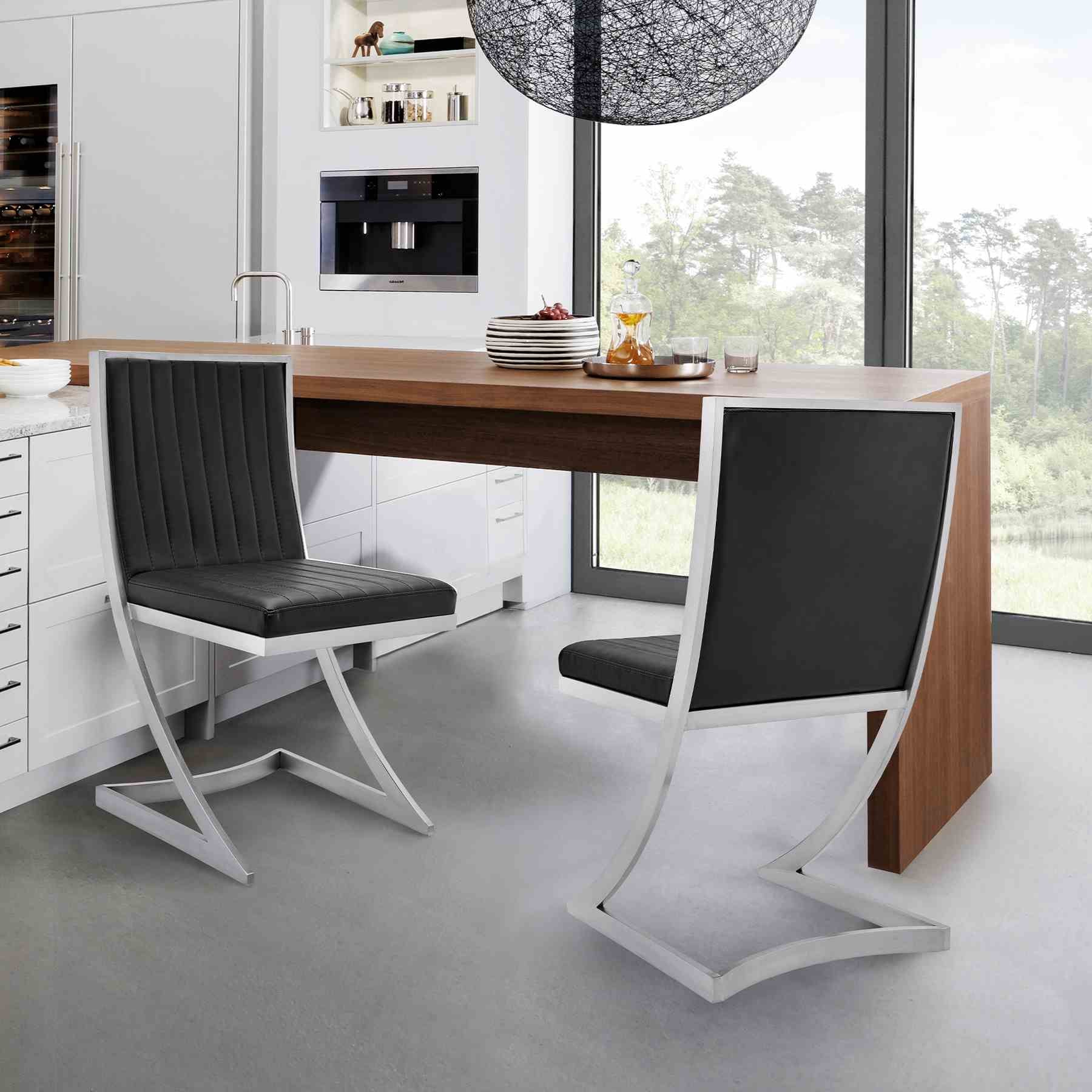 Marc Vintage Black Faux Leather and Brushed Stainless Steel Dining Room Chairs - Set of 2 - Image 11