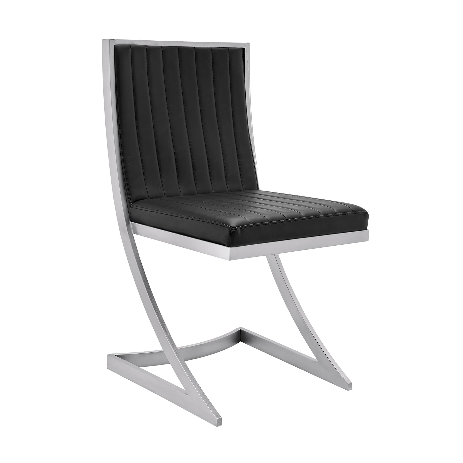 Marc Vintage Black Faux Leather and Brushed Stainless Steel Dining Room Chairs - Set of 2 - Image 2