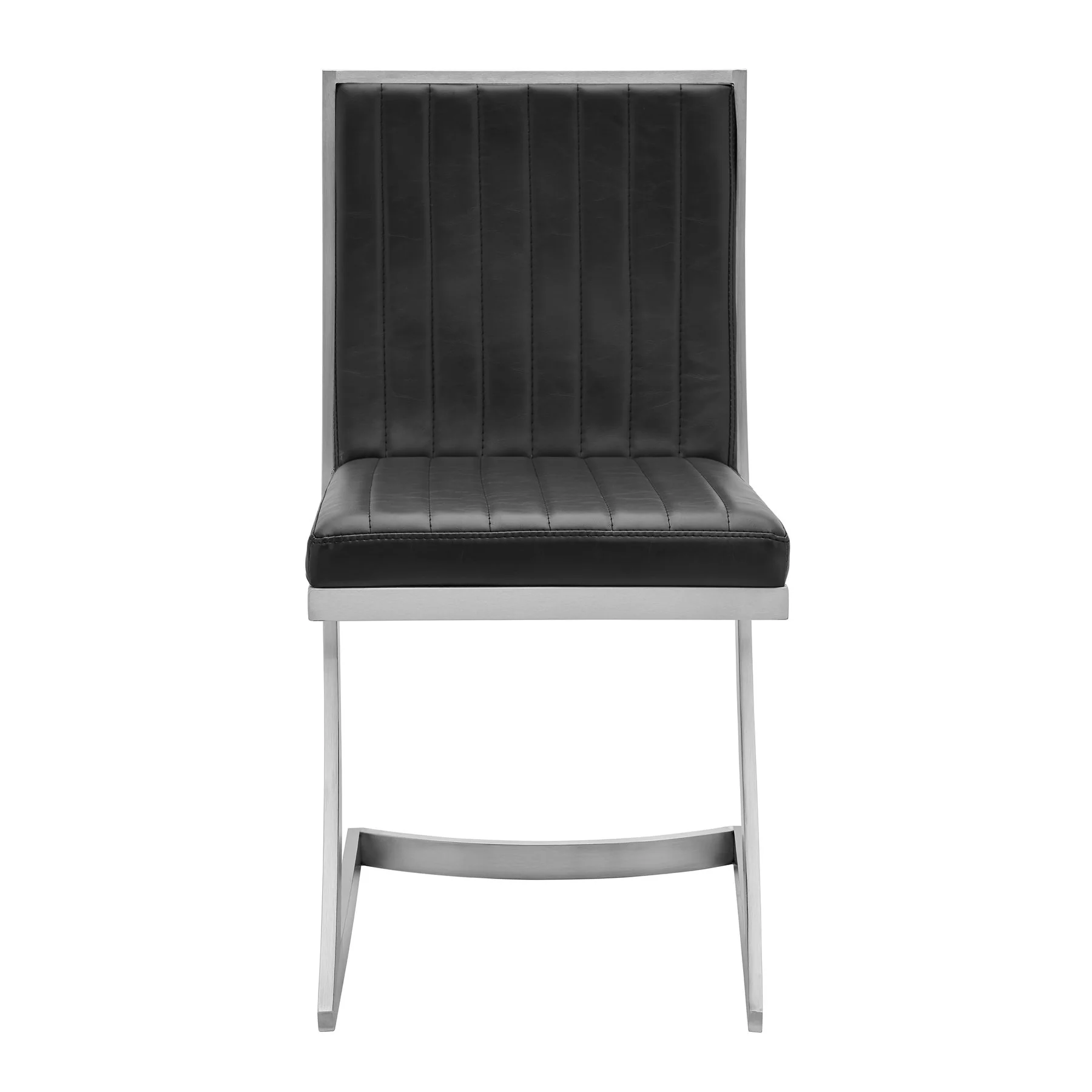 Marc Vintage Black Faux Leather and Brushed Stainless Steel Dining Room Chairs - Set of 2 - Image 4