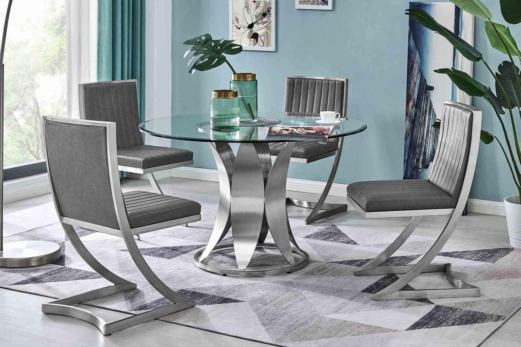 Marc Vintage Gray Faux Leather and Brushed Stainless Steel Dining Room Chairs - Set of 2 - Image 10