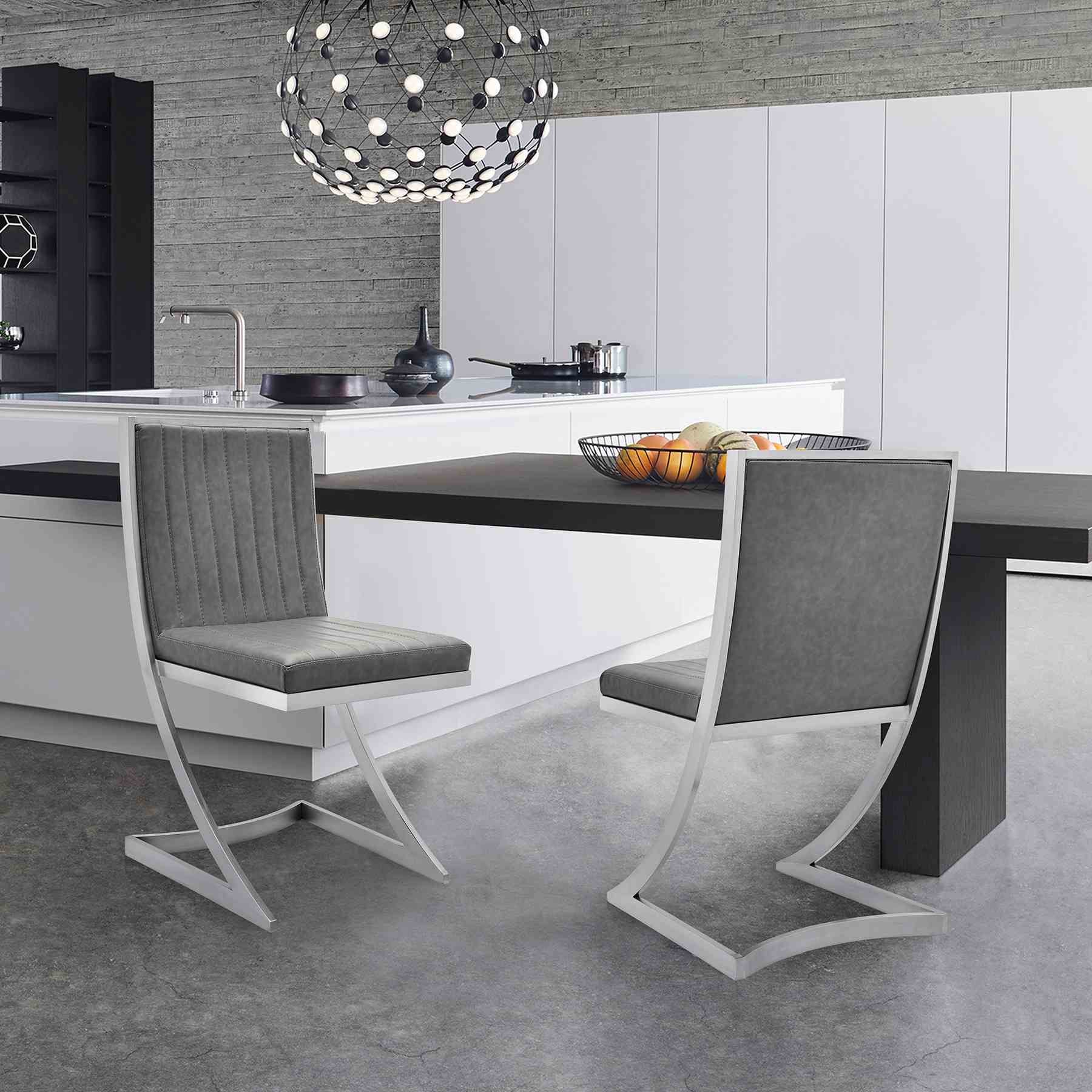 Marc Vintage Gray Faux Leather and Brushed Stainless Steel Dining Room Chairs - Set of 2 - Image 11