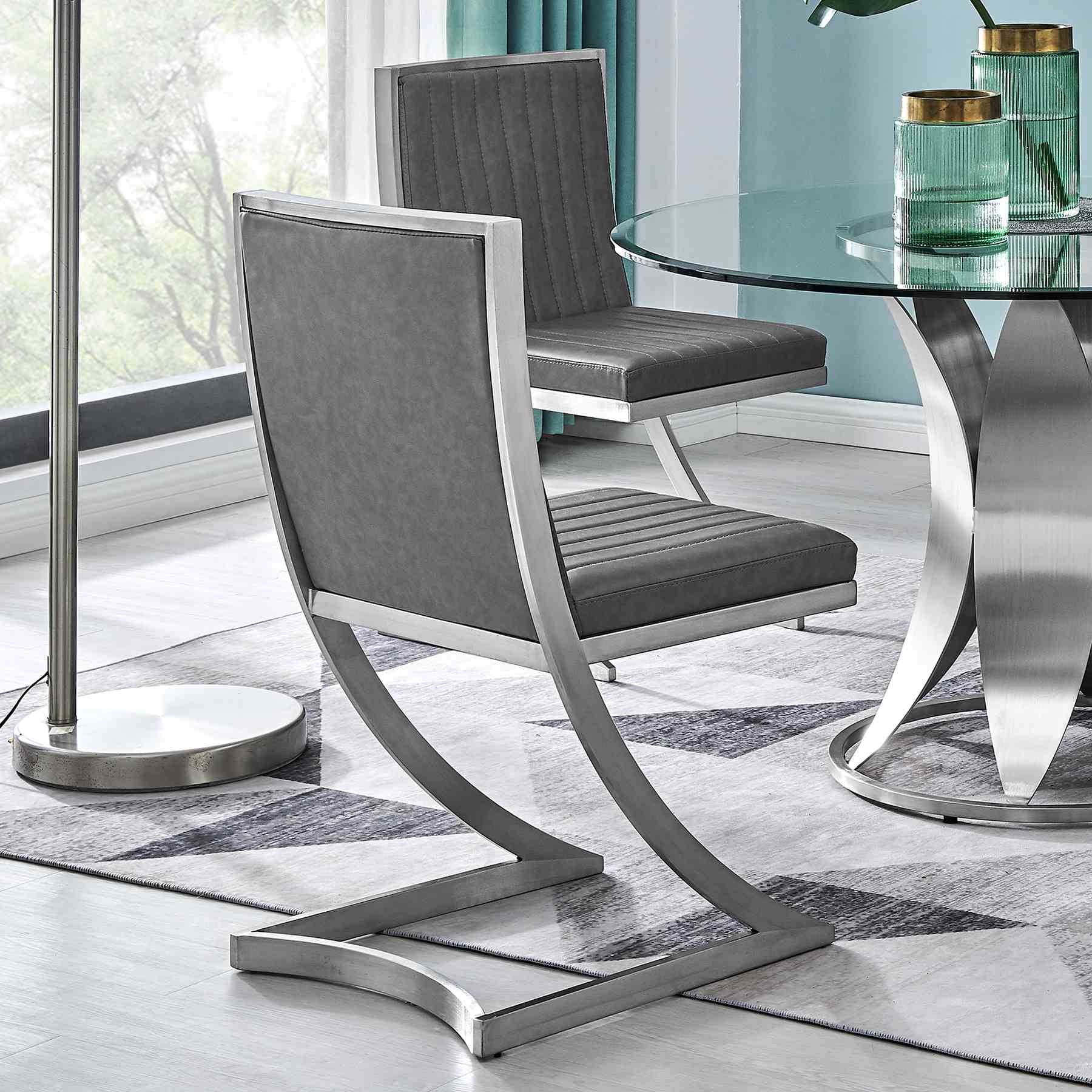 Marc Vintage Gray Faux Leather and Brushed Stainless Steel Dining Room Chairs - Set of 2 - Image 9