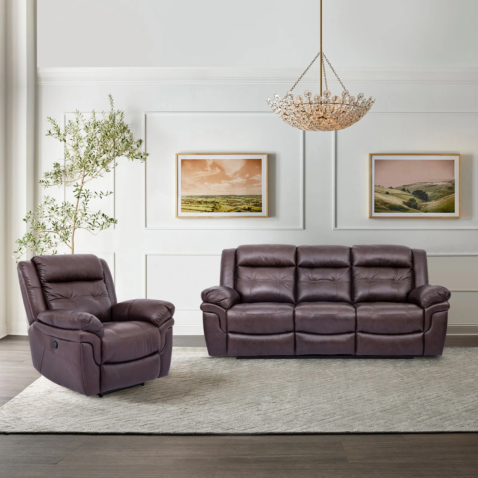 Marcel Manual Reclining Sofa in Dark Brown Leather - Image 11