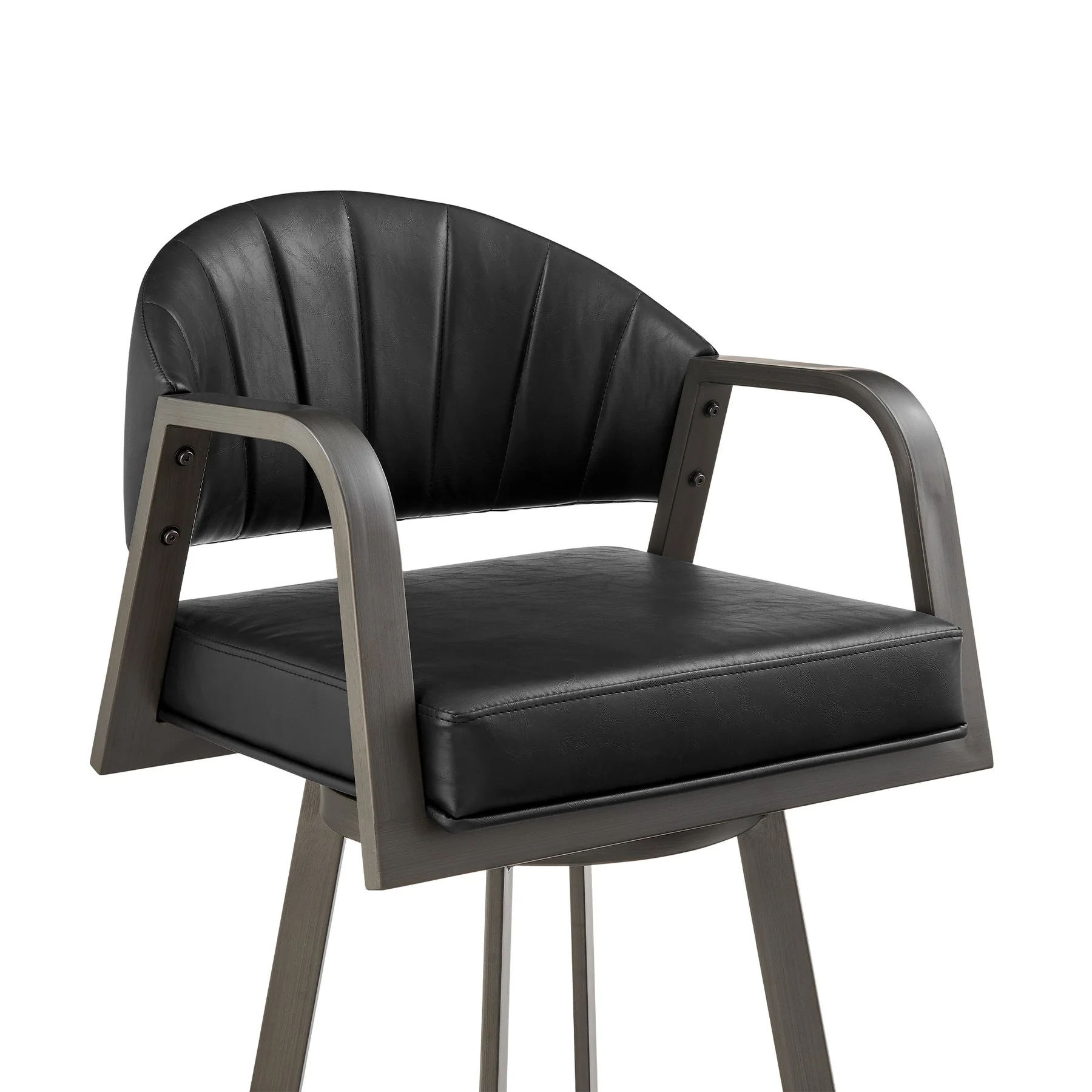 Marcie 26" Swivel Counter Stool in Mineral Finish and Vintage Black Faux Leather - Image 4