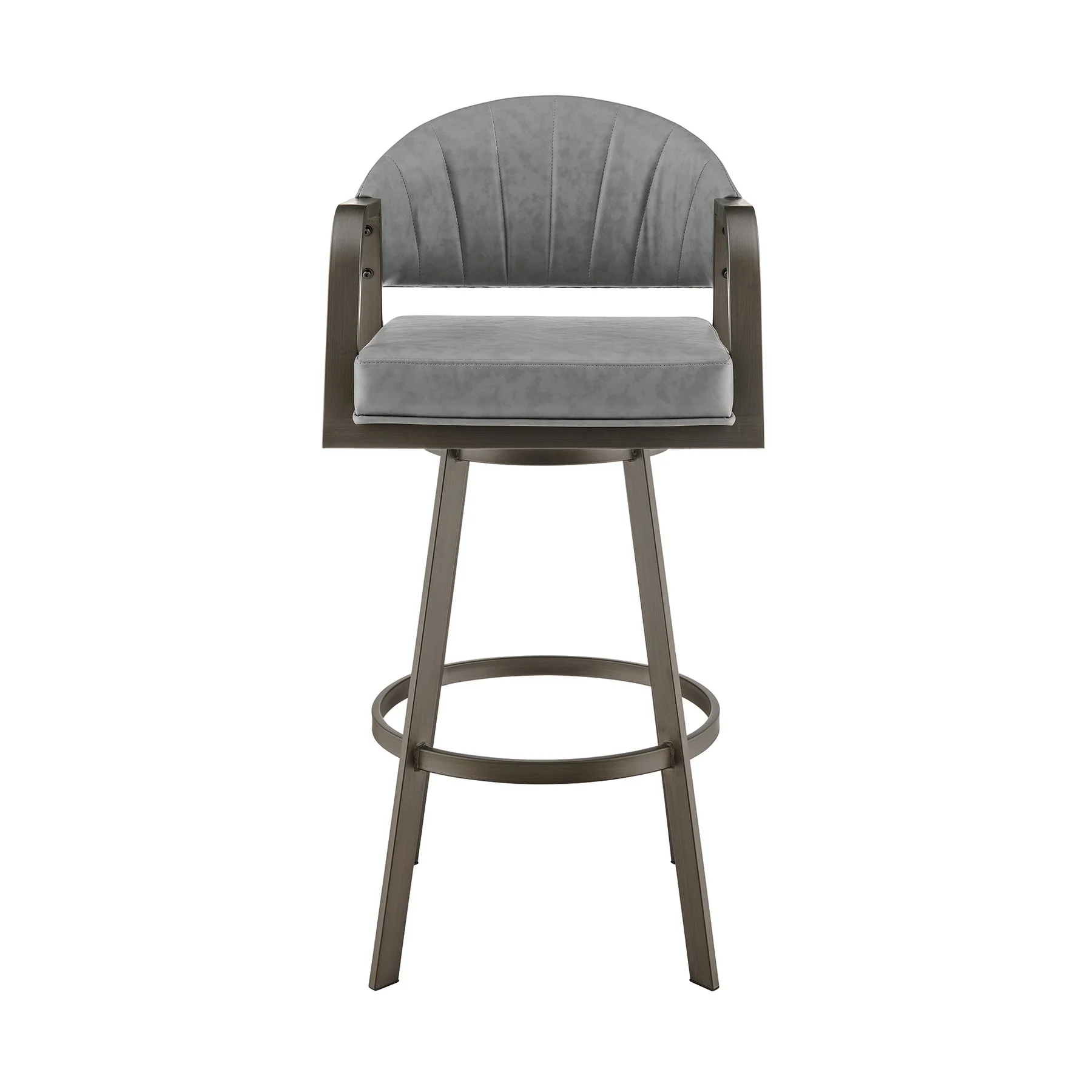 Marcie 26" Swivel Counter Stool in Mineral Finish and Vintage Gray Faux Leather - Image 2