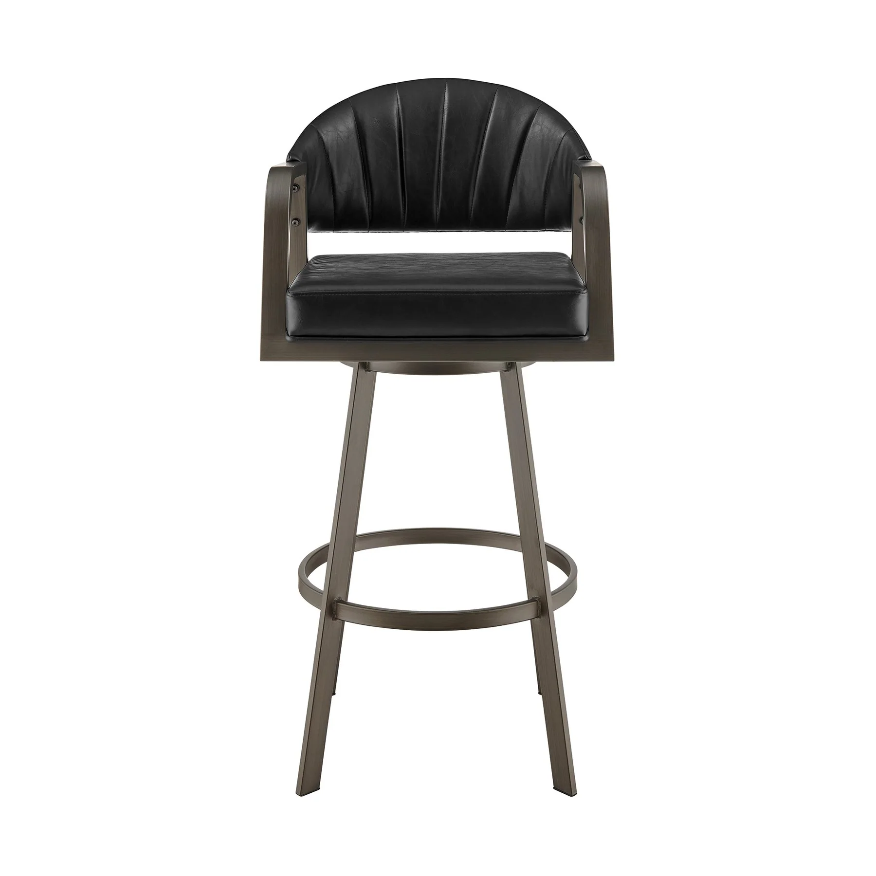 Marcie 30" Swivel Bar Stool in Mineral Finish and Vintage Black Faux Leather - Image 2