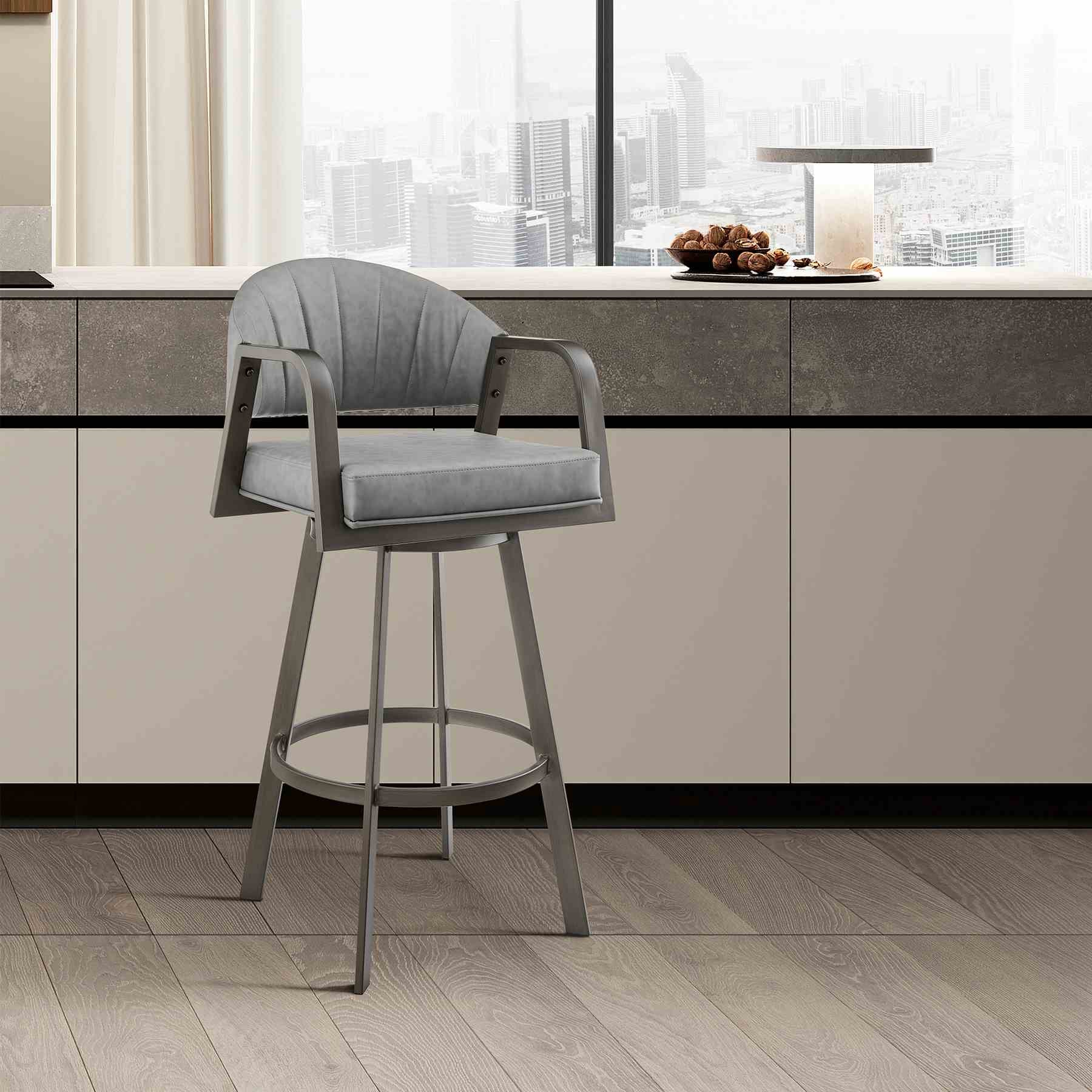 Marcie 30" Swivel Bar Stool in Mineral Finish and Vintage Gray Faux Leather - Image 10