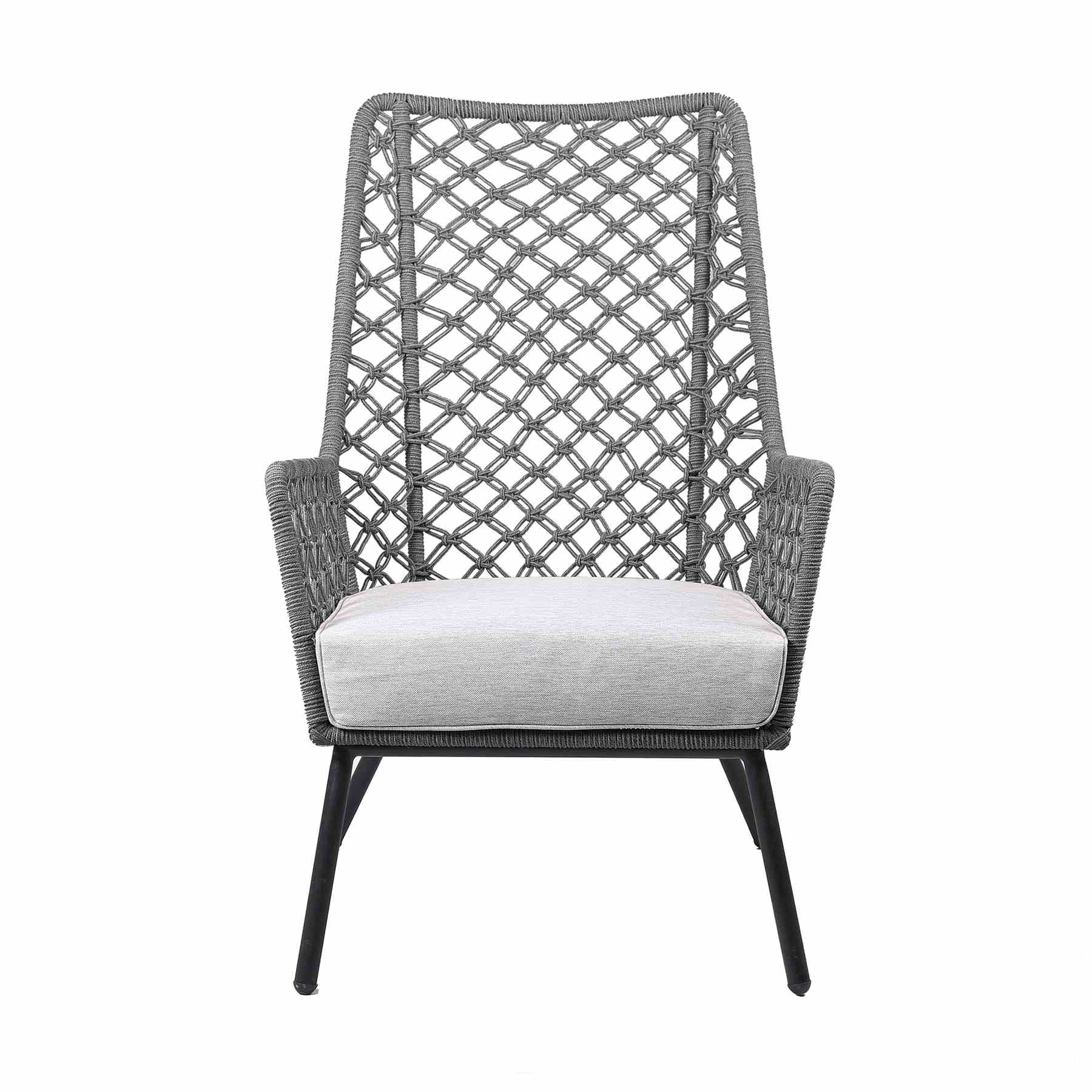 Marco Indoor Outdoor Steel Lounge Chair with Gray Rope and Gray Cushion - Image 2