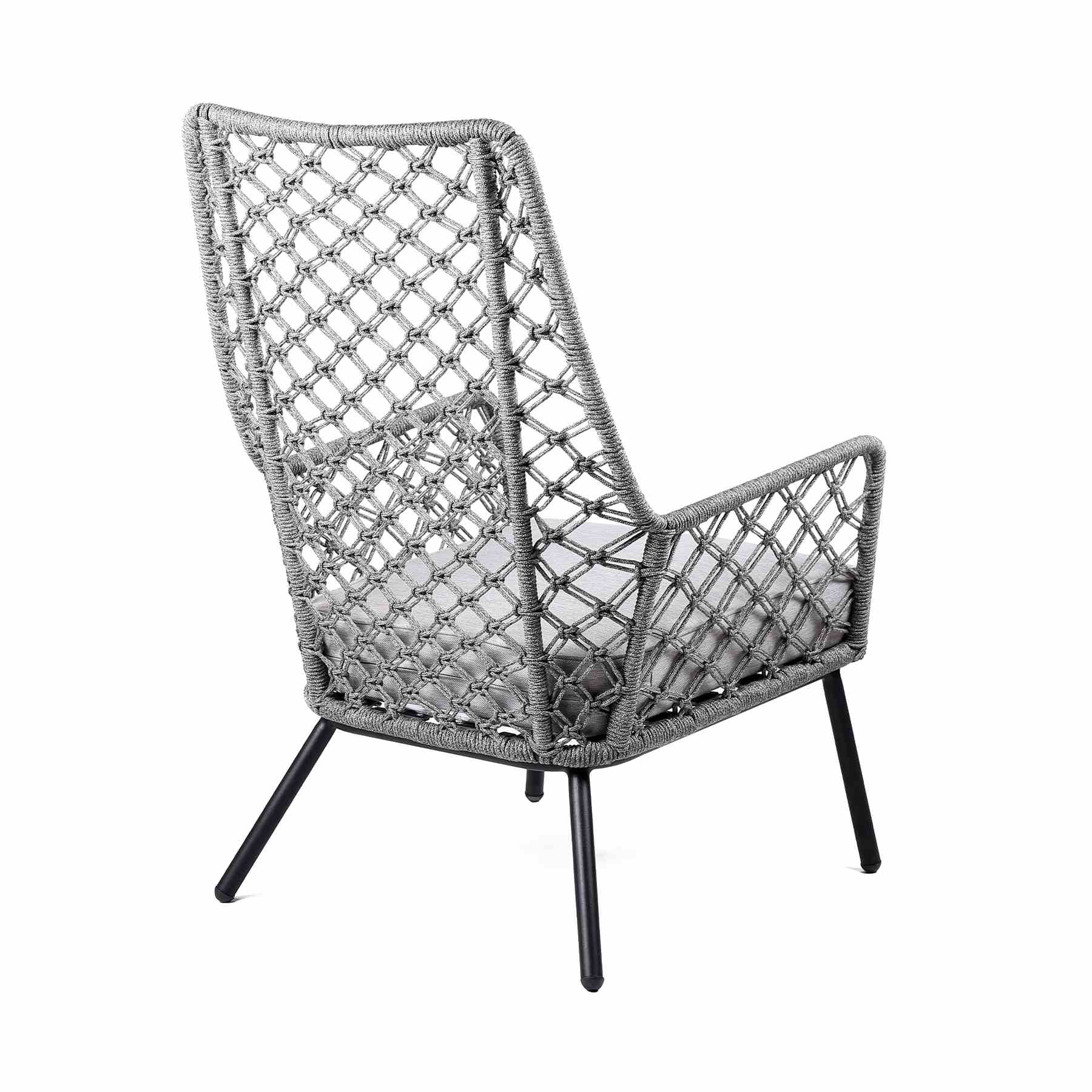 Marco Indoor Outdoor Steel Lounge Chair with Gray Rope and Gray Cushion - Image 3