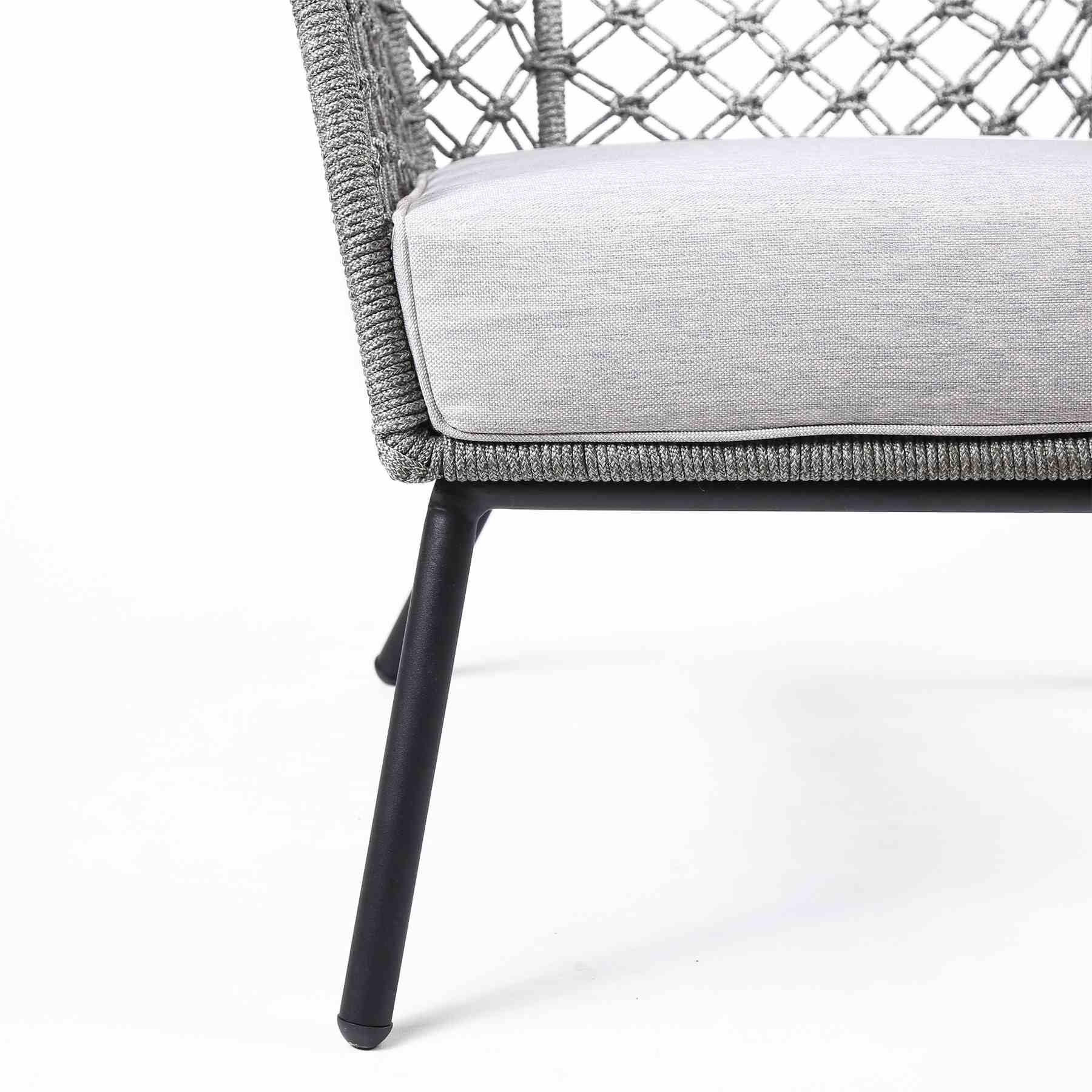 Marco Indoor Outdoor Steel Lounge Chair with Gray Rope and Gray Cushion - Image 6