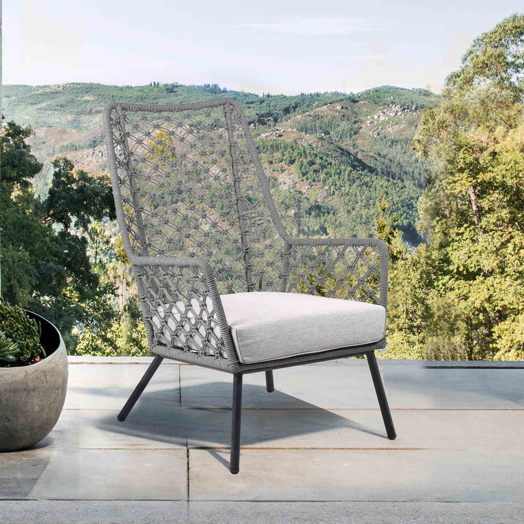 Marco Indoor Outdoor Steel Lounge Chair with Gray Rope and Gray Cushion - Image 7