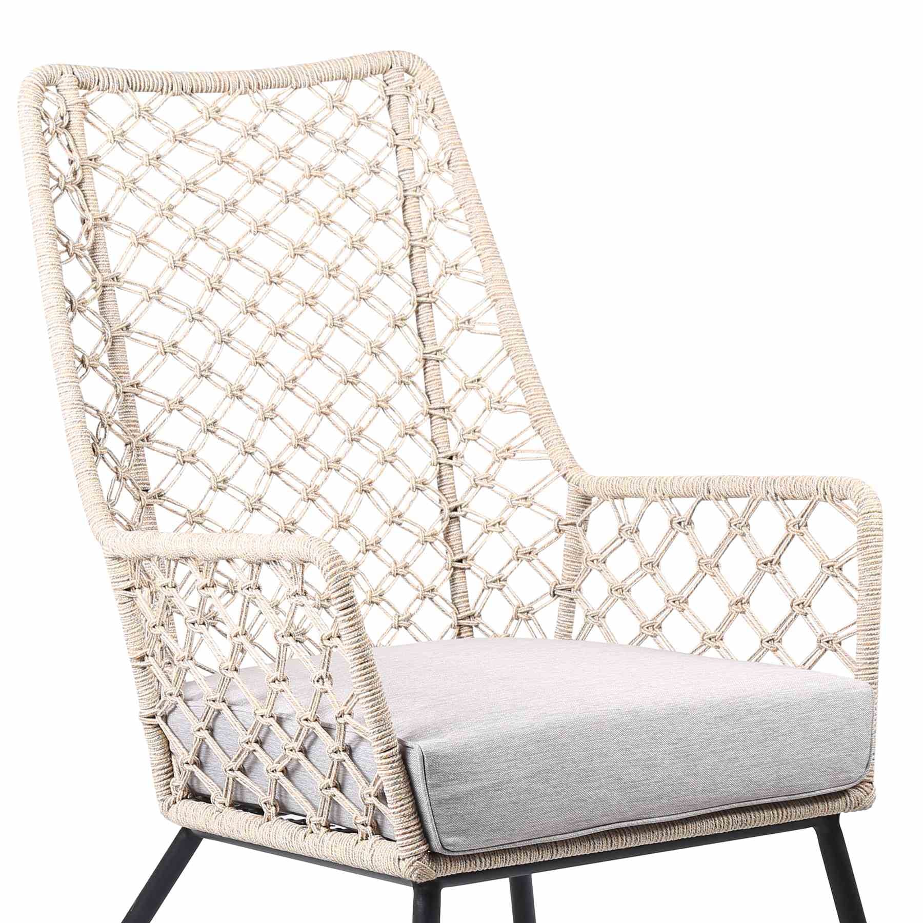 Marco Indoor Outdoor Steel Lounge Chair with Natural Springs Rope and Gray Cushion - Image 4