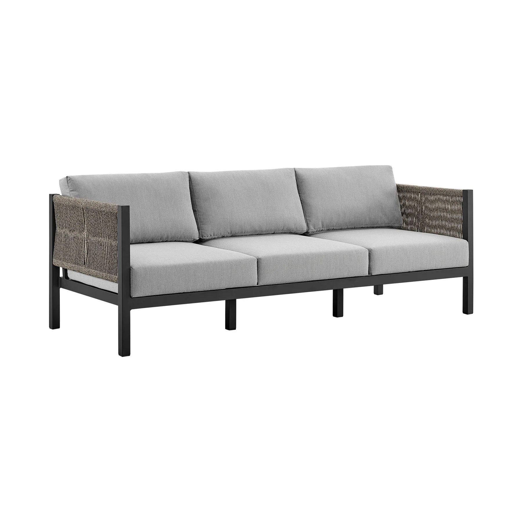 Mareike 4 Piece Outdoor Patio Furniture Set in Black Aluminum and Rope with Gray Cushions - Image 2