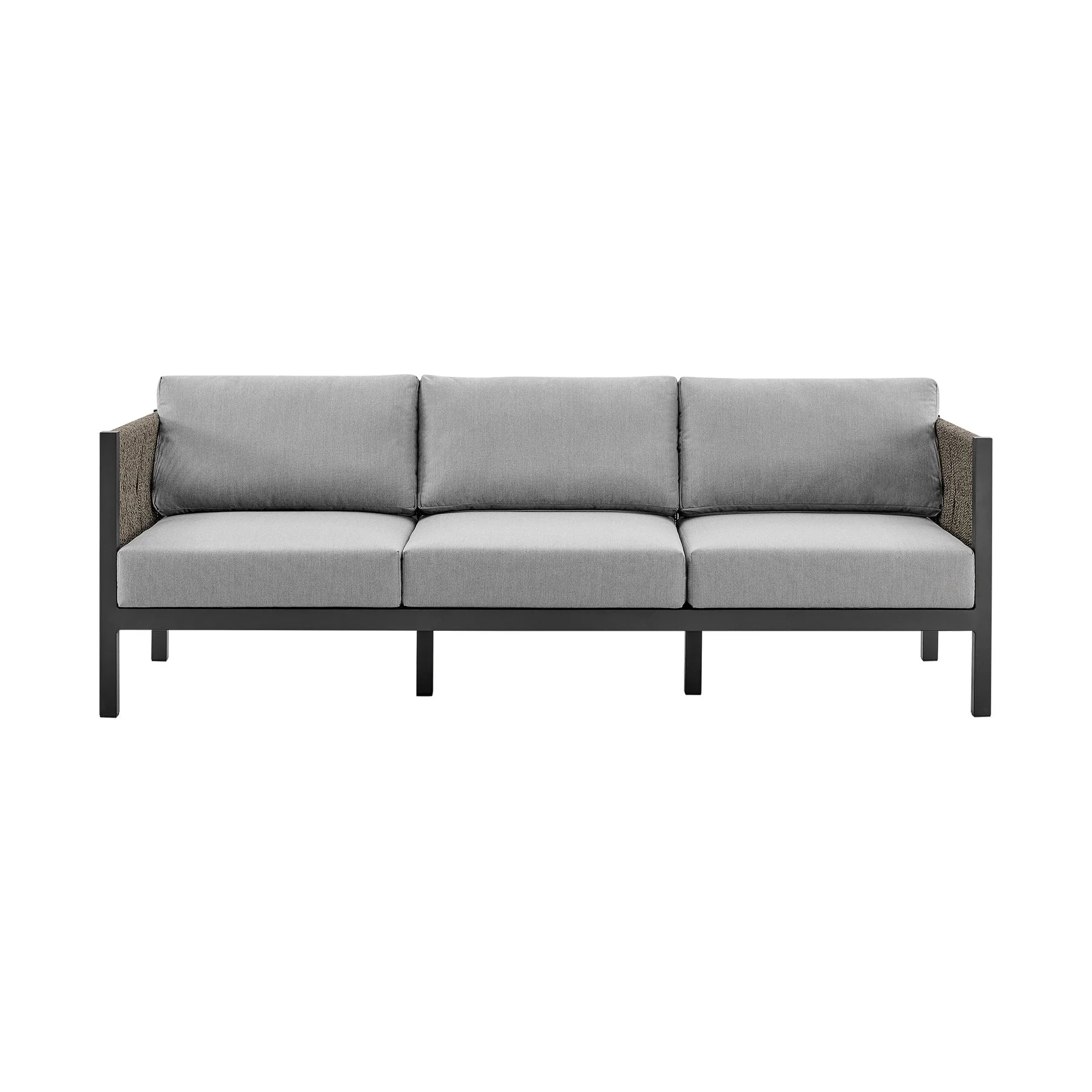 Mareike 4 Piece Outdoor Patio Furniture Set in Black Aluminum and Rope with Gray Cushions - Image 3