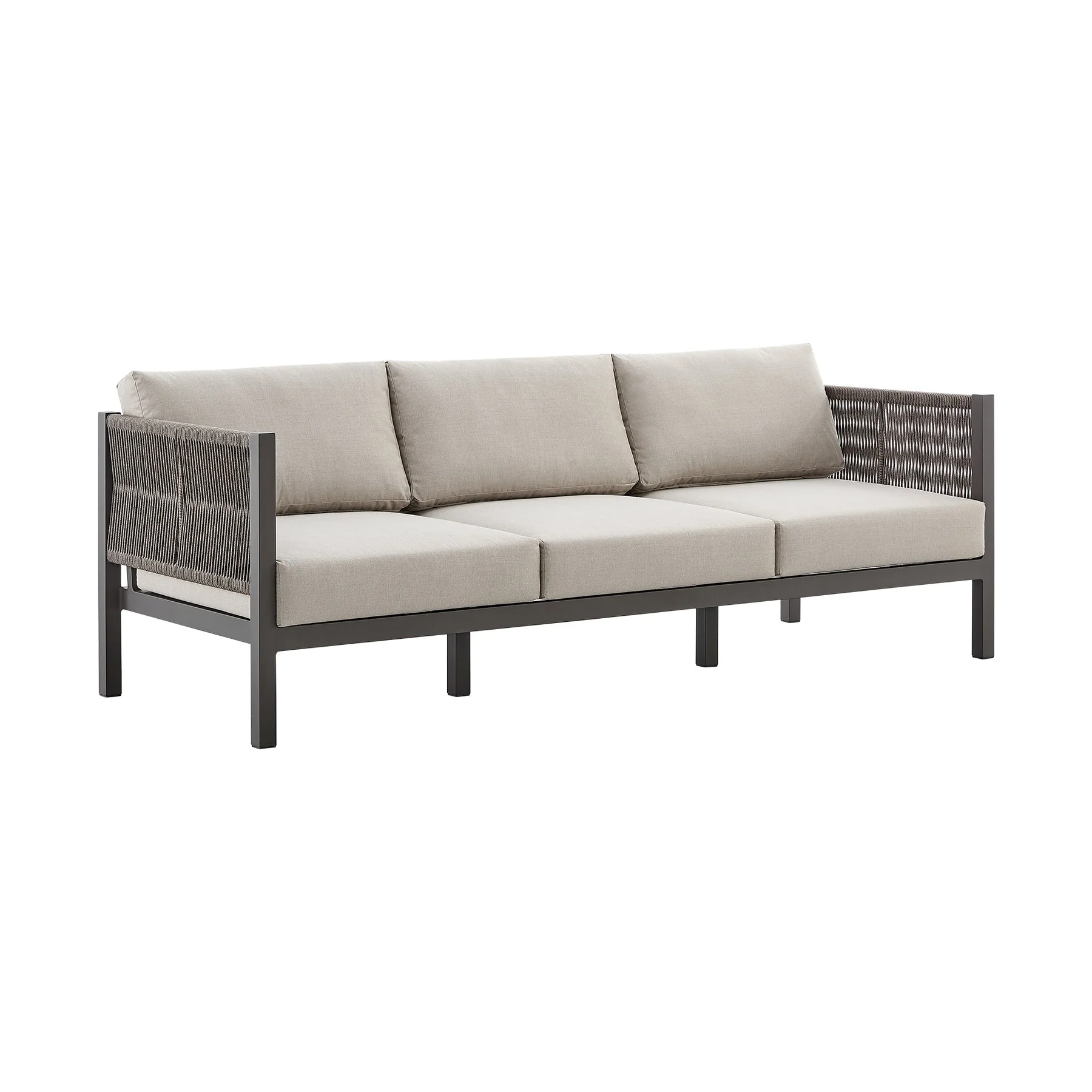 Mareike 4 Piece Outdoor Patio Furniture Set in Brown Aluminum and Rope with Cushions - Image 2
