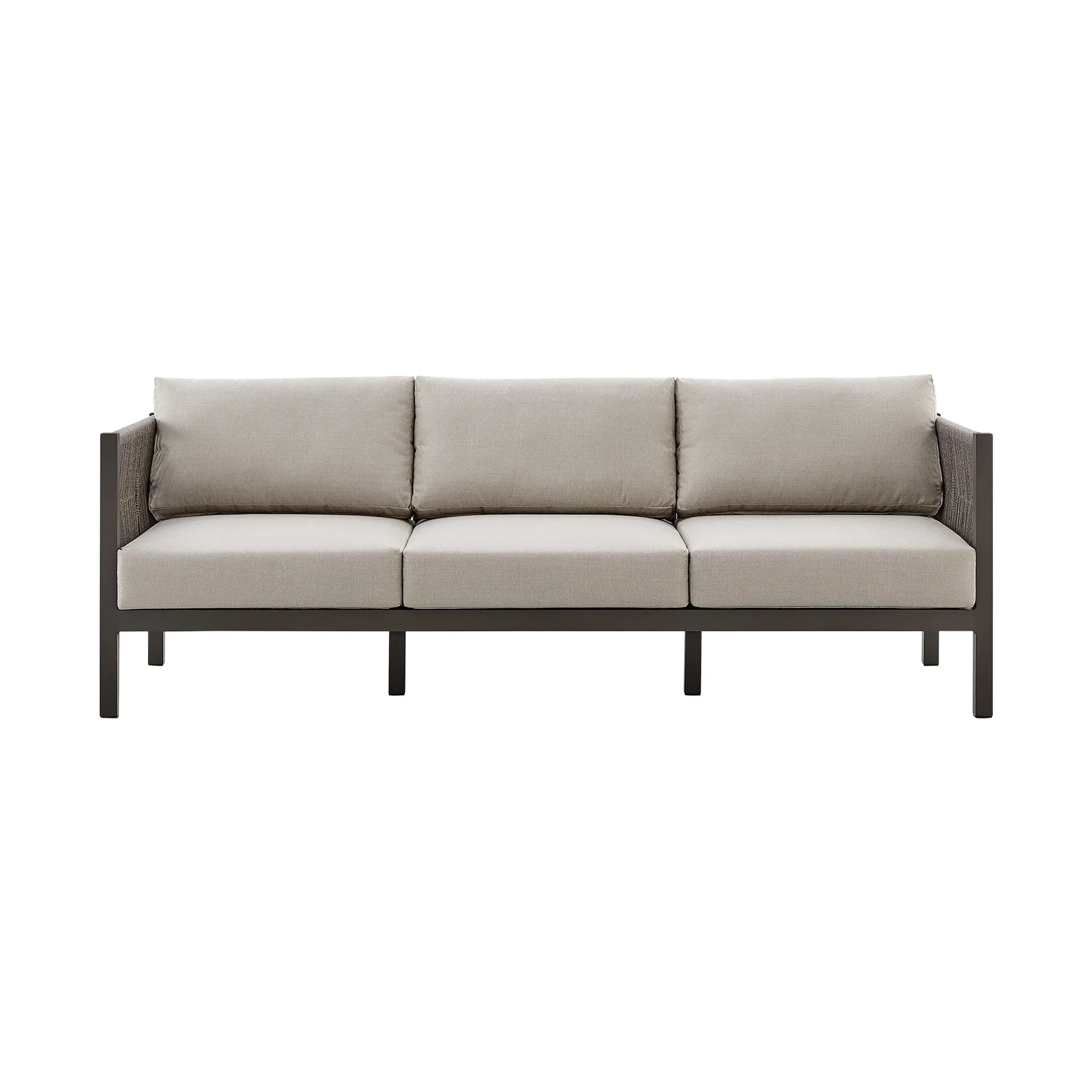 Mareike 4 Piece Outdoor Patio Furniture Set in Brown Aluminum and Rope with Cushions - Image 3