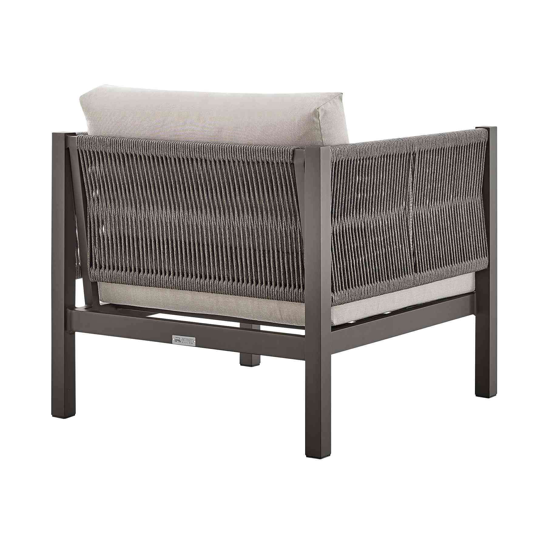 Mareike 4 Piece Outdoor Patio Furniture Set in Brown Aluminum and Rope with Cushions - Image 6