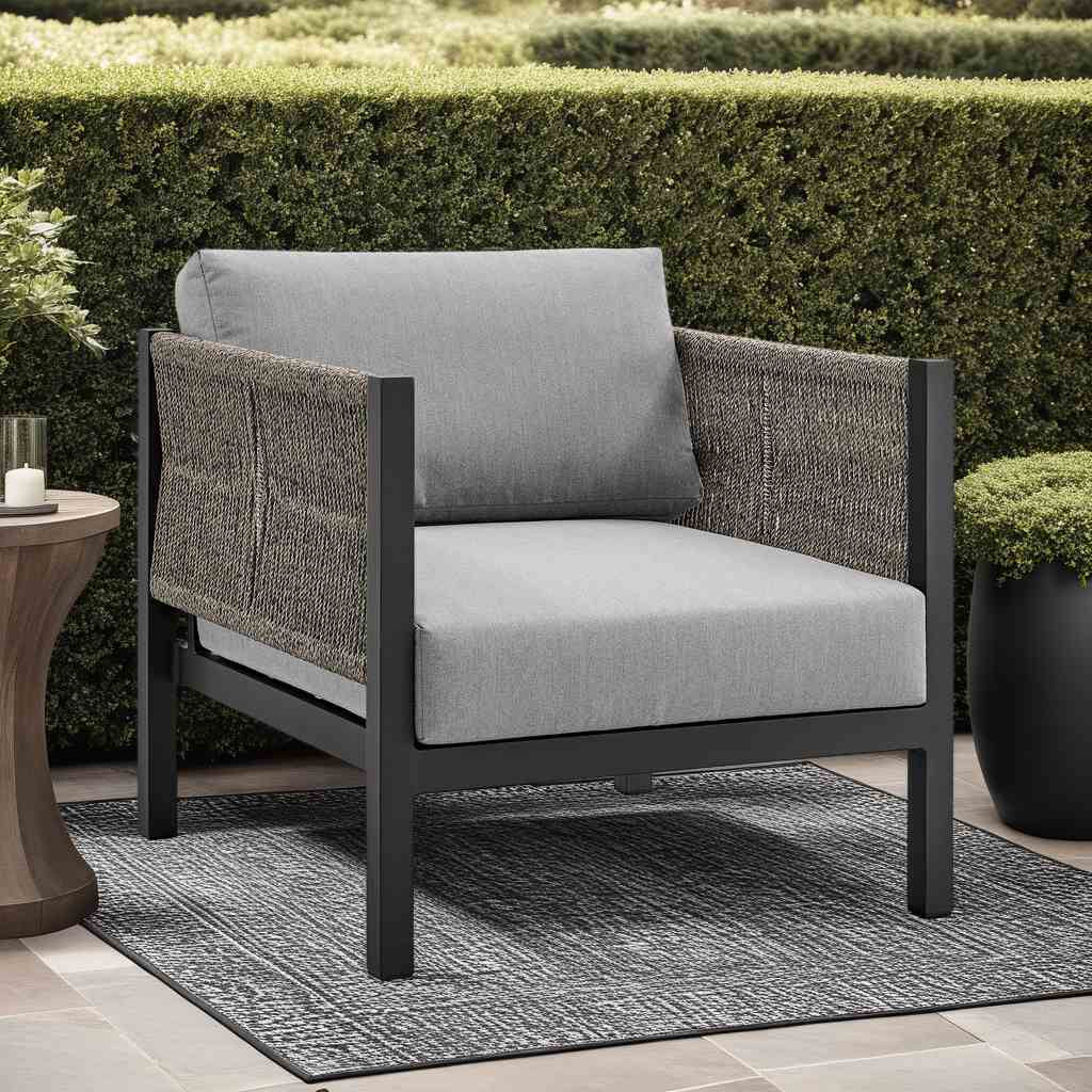 Mareike Aluminum and Rope Outdoor Chair in Black and Dark Gray - Image 8