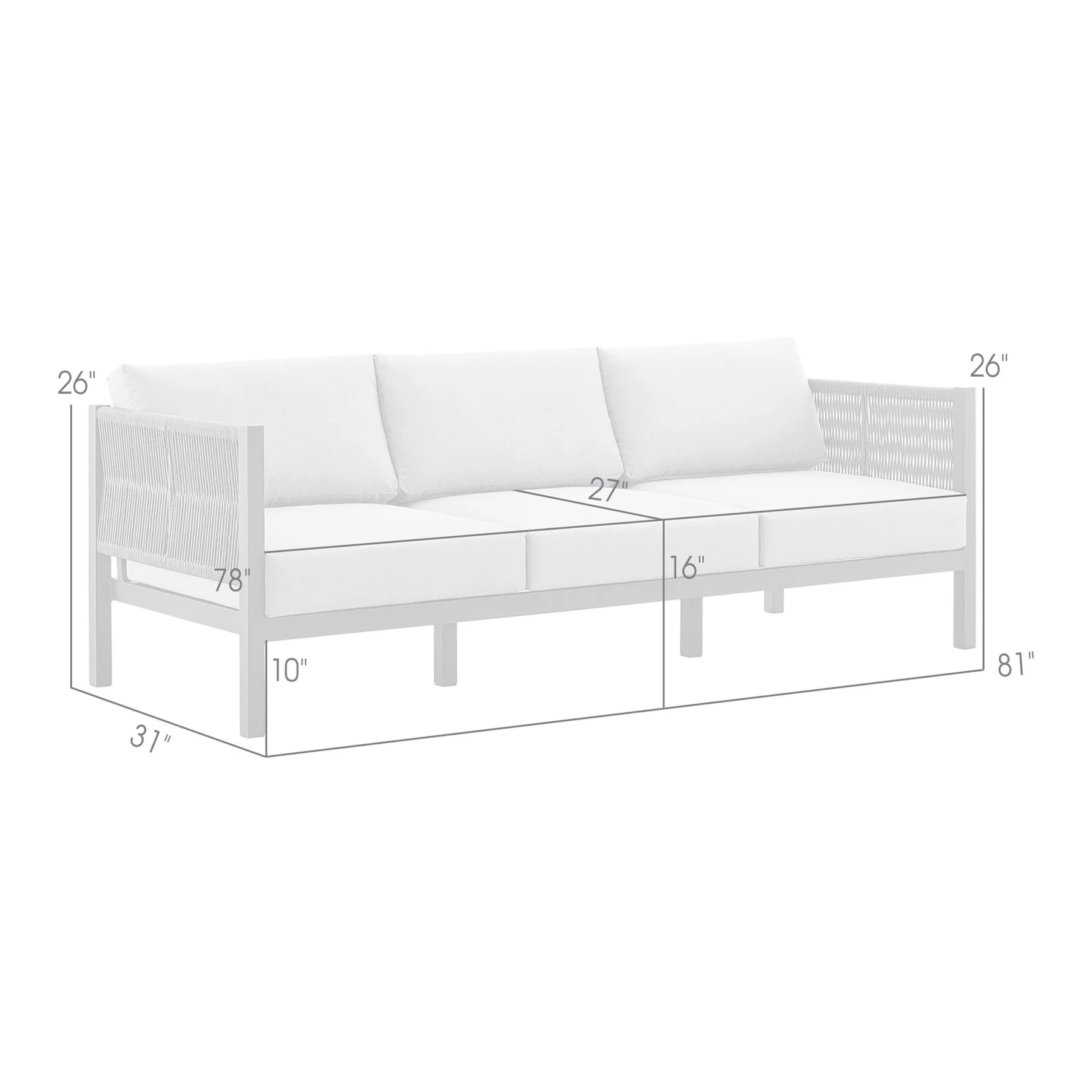 Mareike Aluminum and Rope Outdoor Sofa in Black and Dark Gray - Image 8