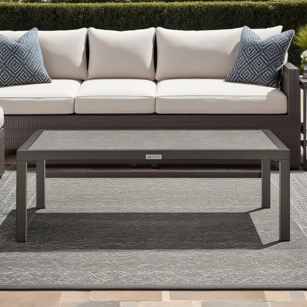 Mareike Aluminum Outdoor Coffee Table in Brown with Ceramic Tabletop - Image 8