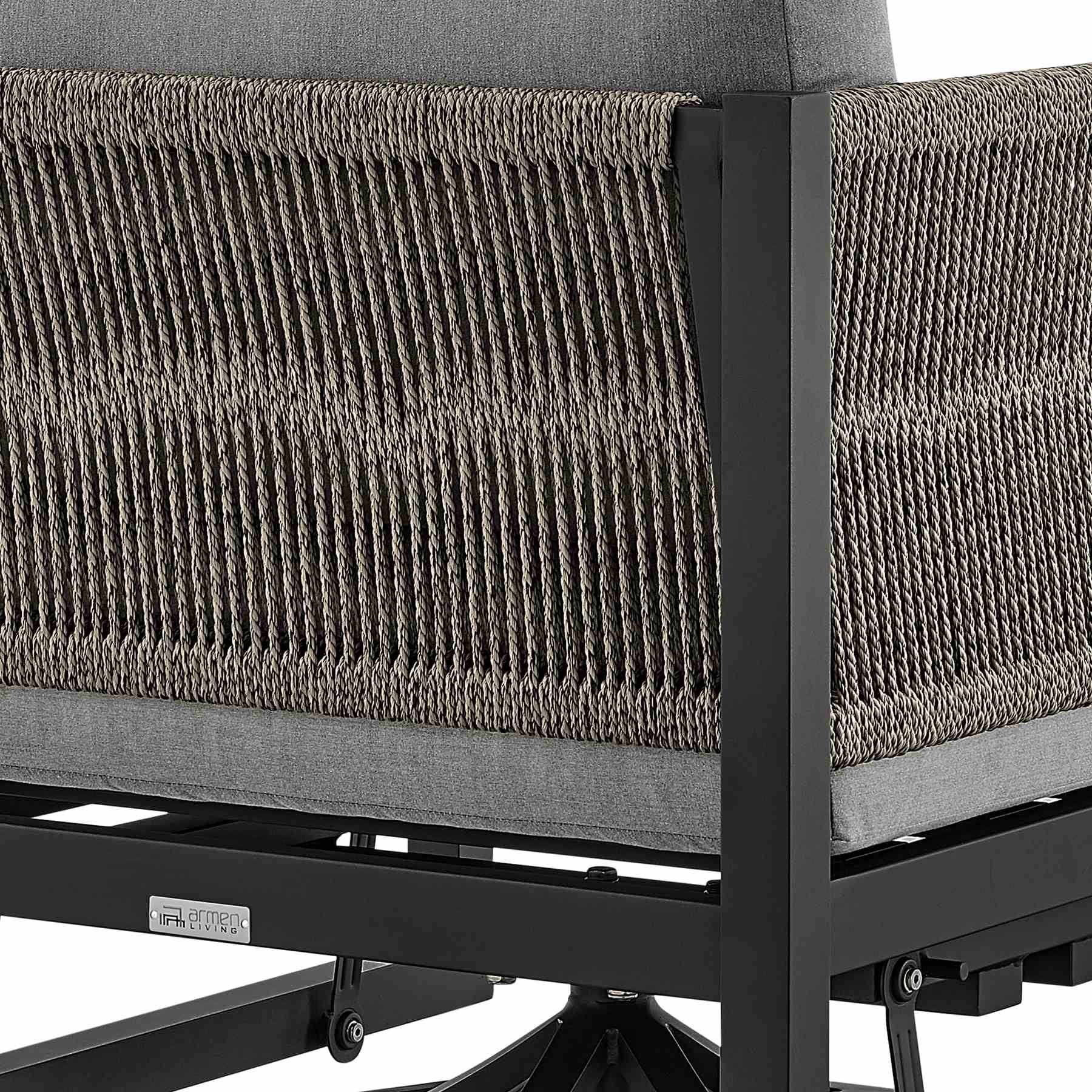 Mareike Outdoor Patio Swivel Glider Lounge Chair in Black Aluminum with Gray Cushions - Image 6