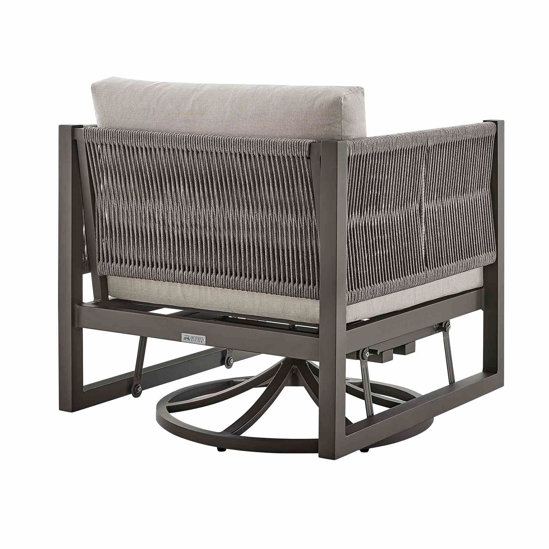 Mareike Outdoor Patio Swivel Glider Lounge Chair in Dark Brown Aluminum with Cushions - Image 4