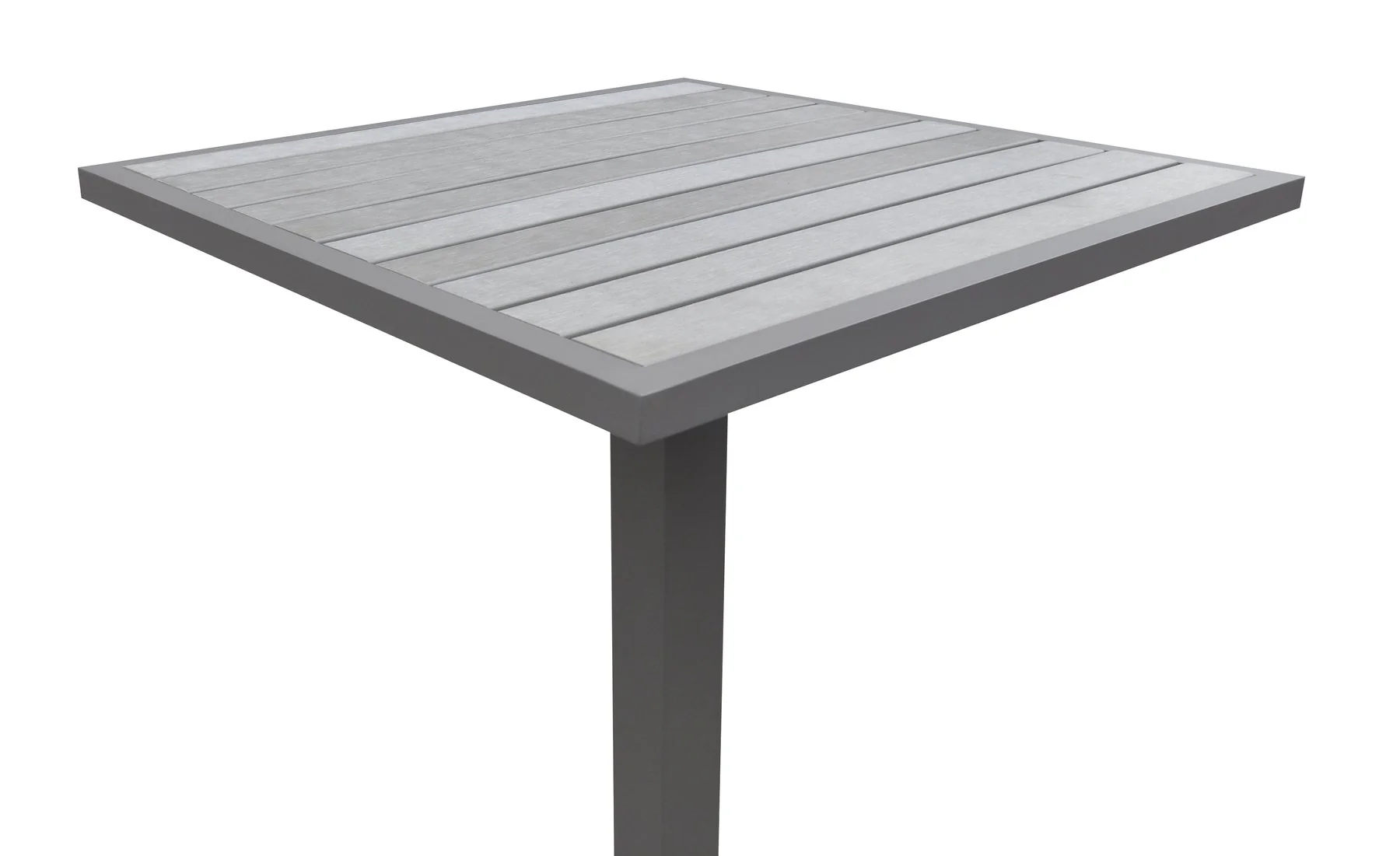 Marina Outdoor Gray Patio Bar Table in Gray Powder Coated Finish and Gray Wood Top - Image 2