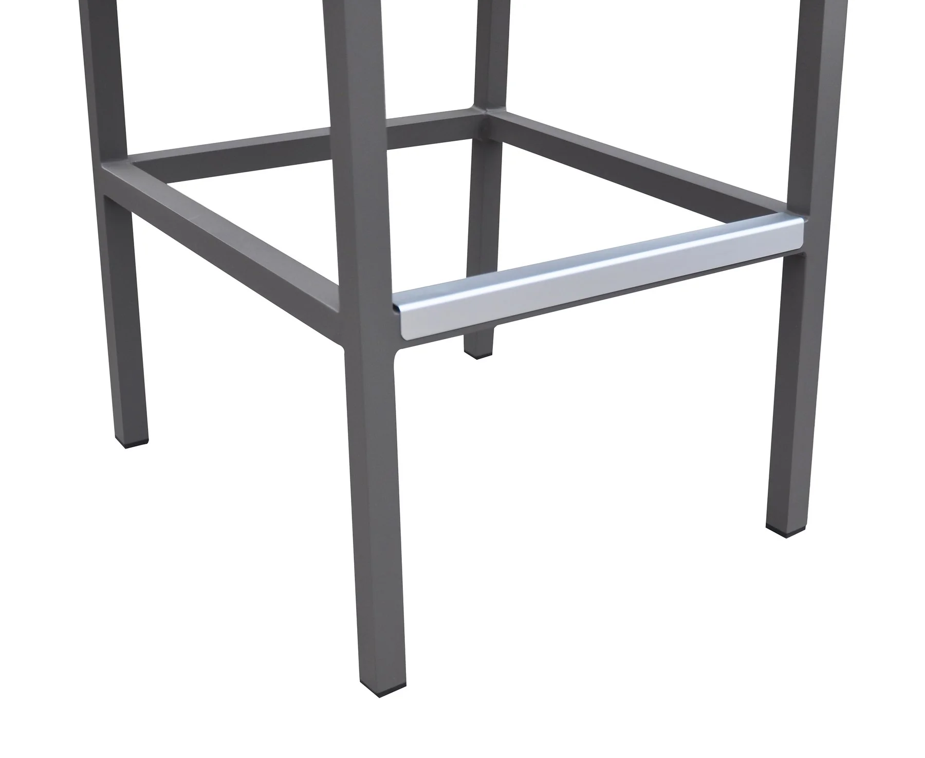 Marina Outdoor Patio Barstool in Gray Powder Coated Finish with Gray Sling Textilene and Gray Wood Accent Arms - Image 5