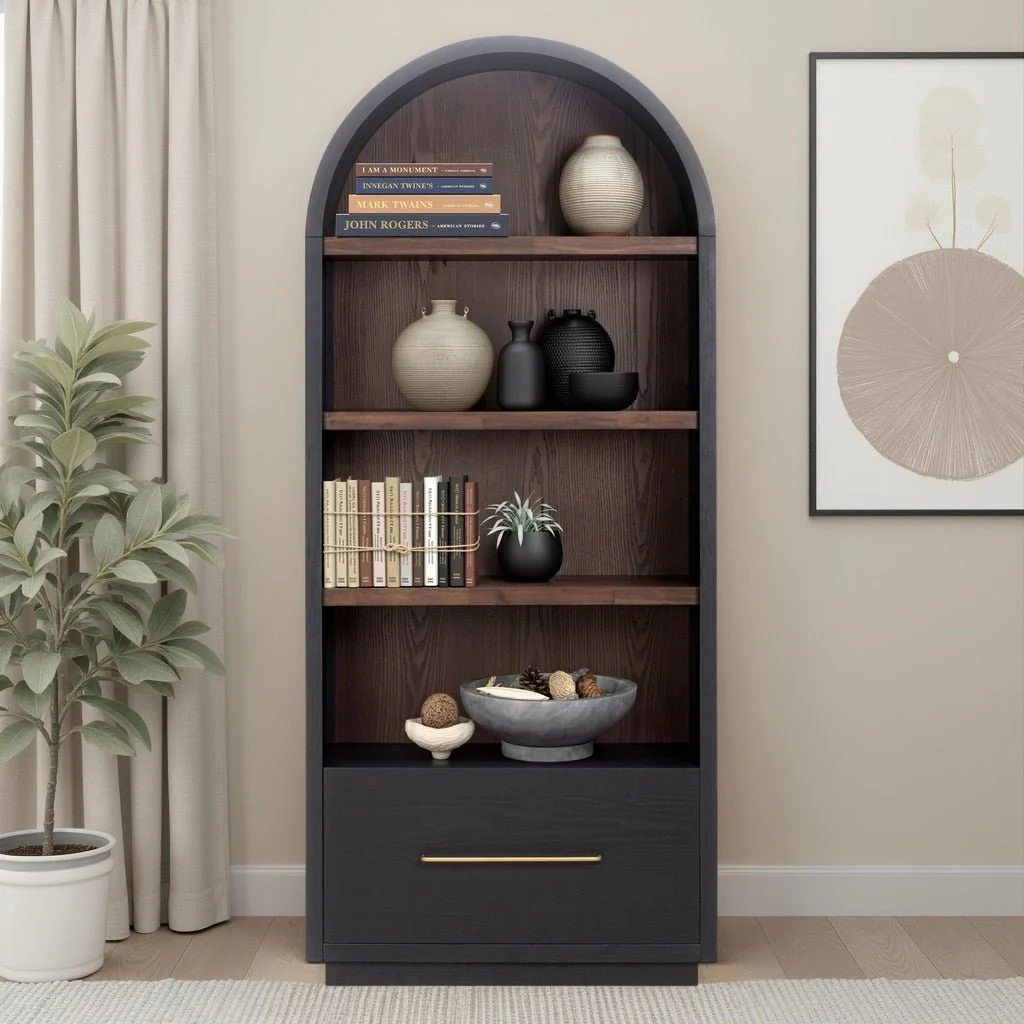 Marlow Black Wood Bookcase with File Drawer - Image 2