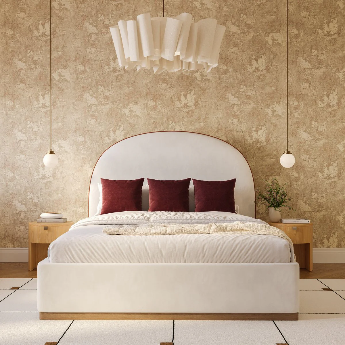 Marlow Cream Velvet Queen Bed - Image 2