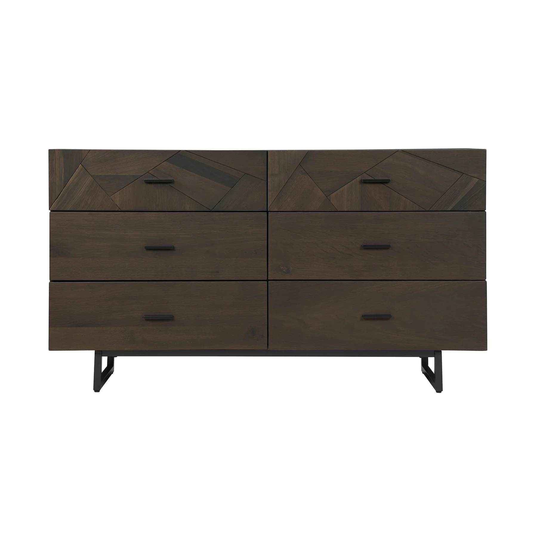 Marquis 4 Piece King Size Platform Bed Frame Bedroom Set in Oak Wood with Faux Leather Headboard - Image 4