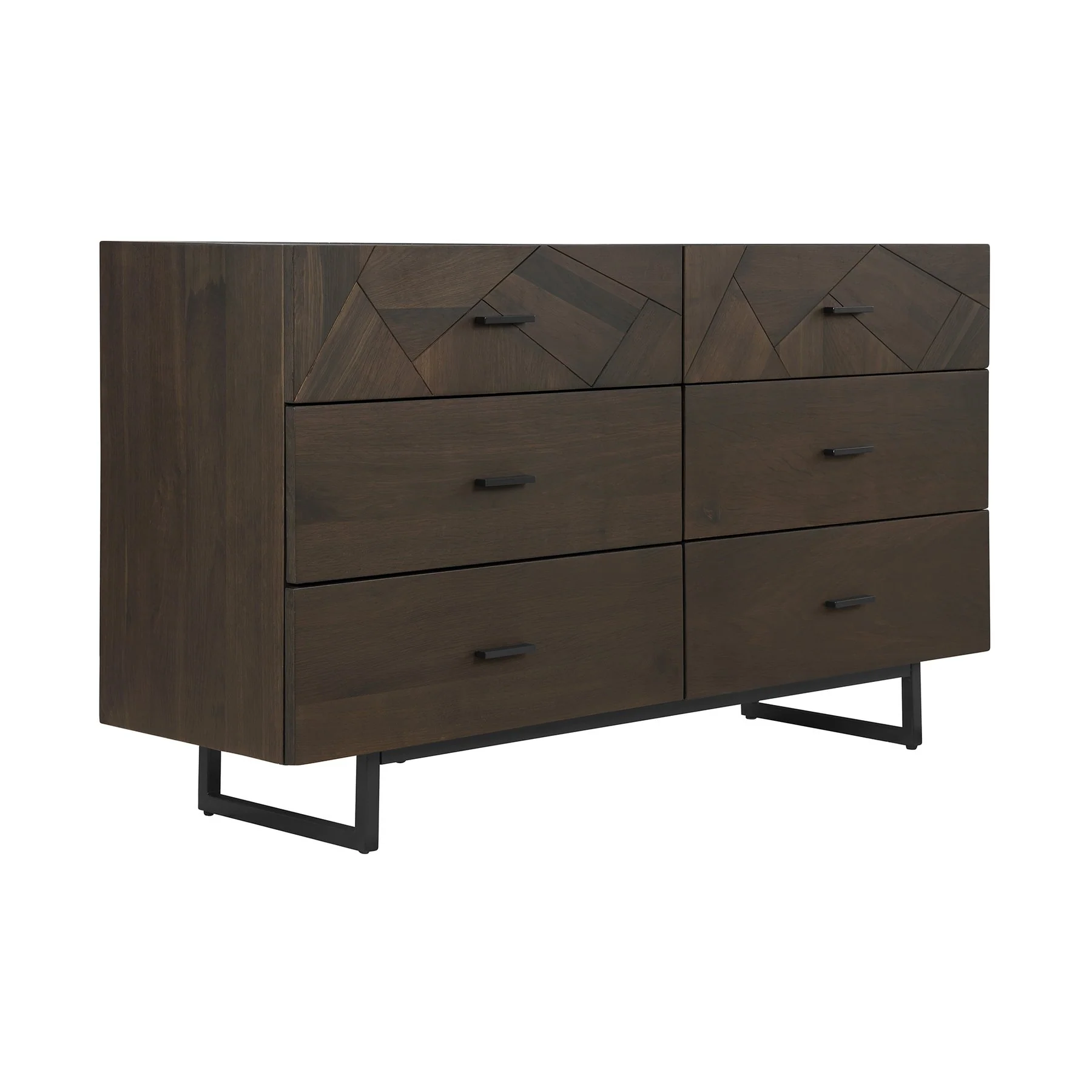 Marquis 4 Piece King Size Platform Bed Frame Bedroom Set in Oak Wood with Faux Leather Headboard - Image 5