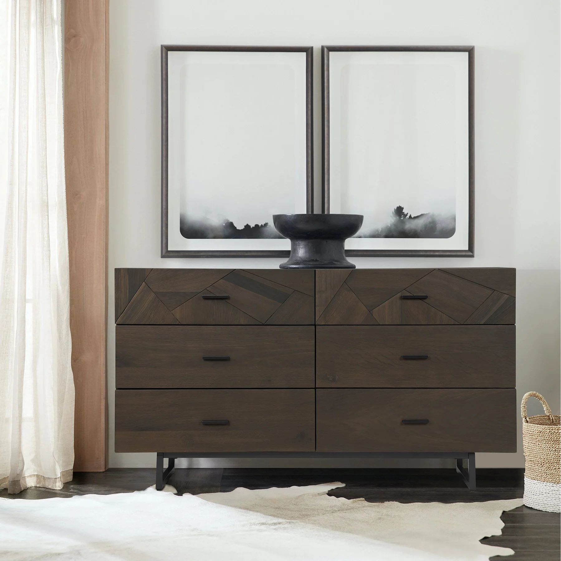 Marquis 6 Drawer Oak Wood Dresser with Black Metal Legs - Image 10