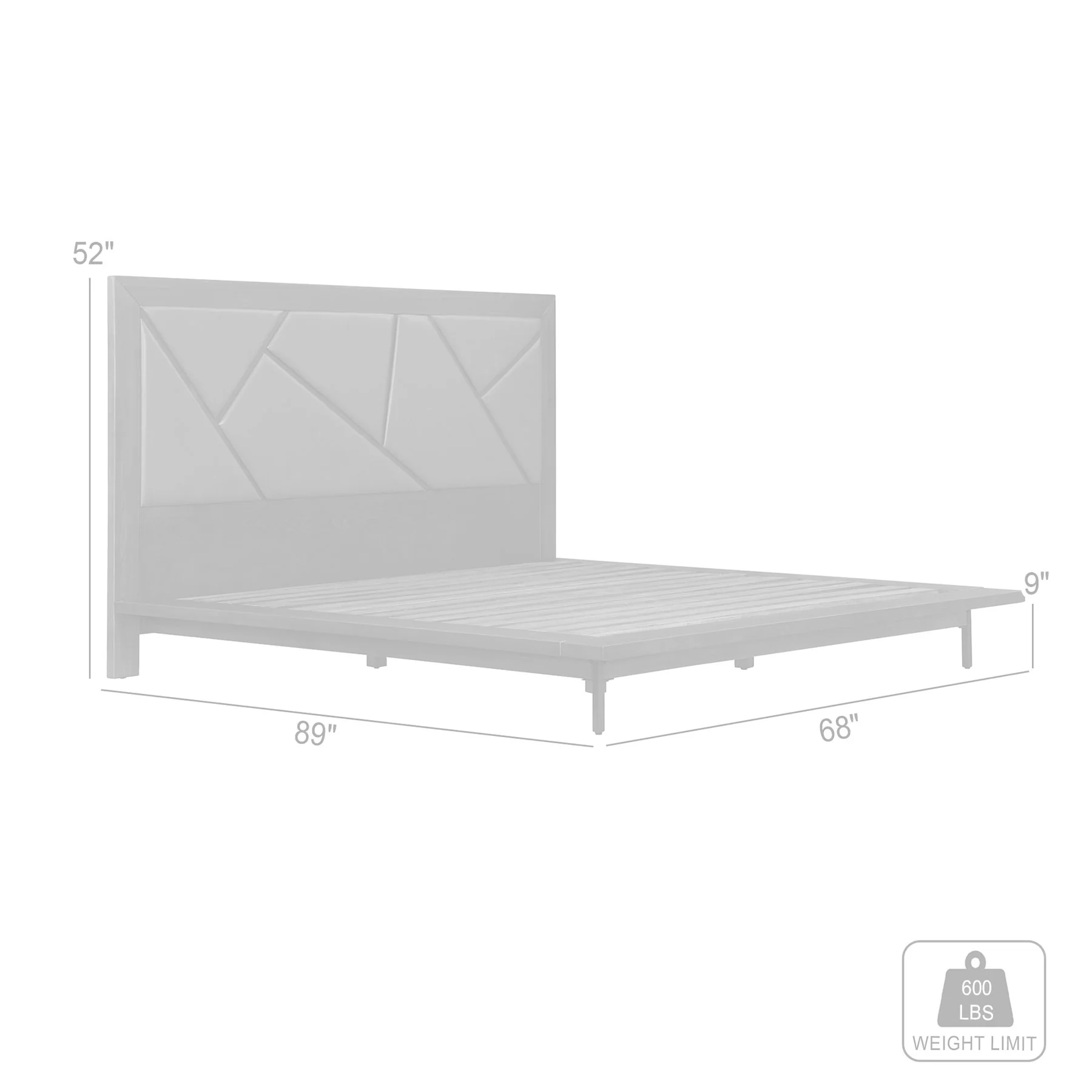 Marquis Queen Size Platform Bed Frame in Oak Wood with Faux Leather Headboard and Black Metal Legs - Image 10