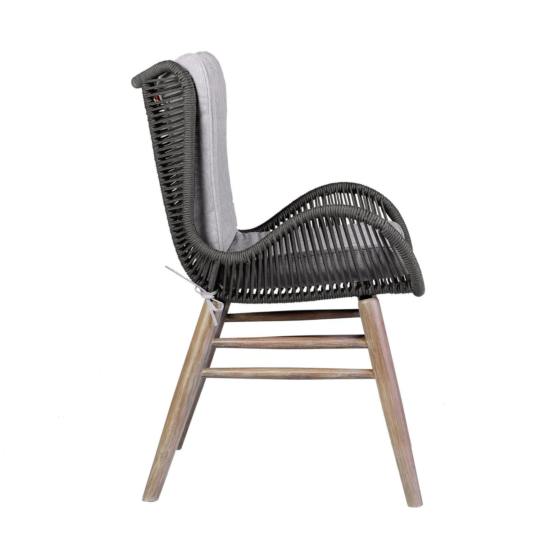 Mateo Outdoor Patio Dining Chair in Light Eucalyptus Wood and Charcoal Rope - Image 4