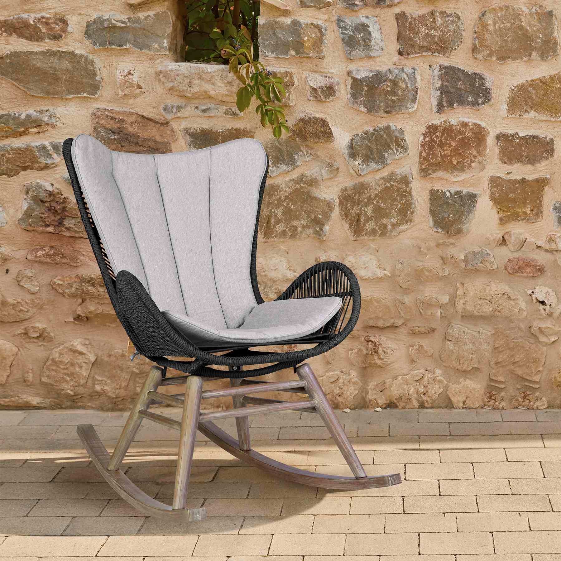 Mateo Outdoor Patio Rocking chair in Light Eucalyptus Wood and Charcoal Rope - Image 12