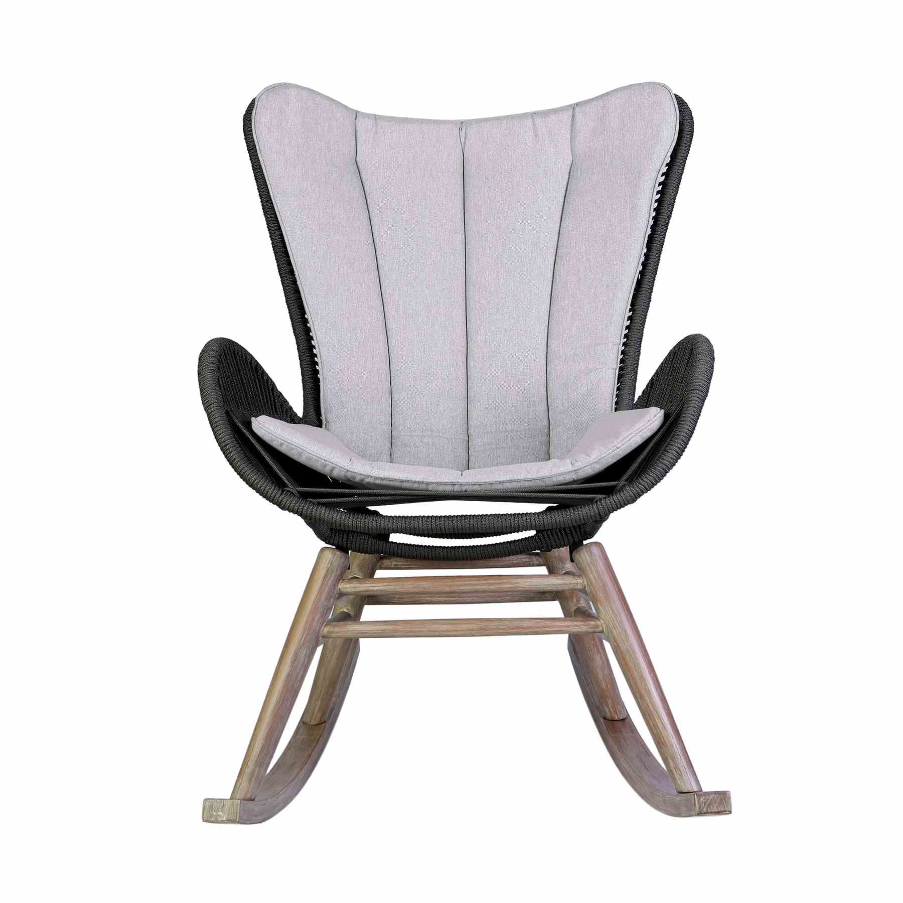 Mateo Outdoor Patio Rocking chair in Light Eucalyptus Wood and Charcoal Rope - Image 2