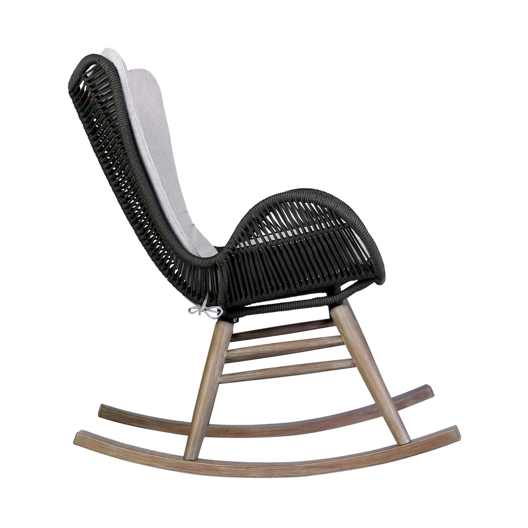 Mateo Outdoor Patio Rocking chair in Light Eucalyptus Wood and Charcoal Rope - Image 3