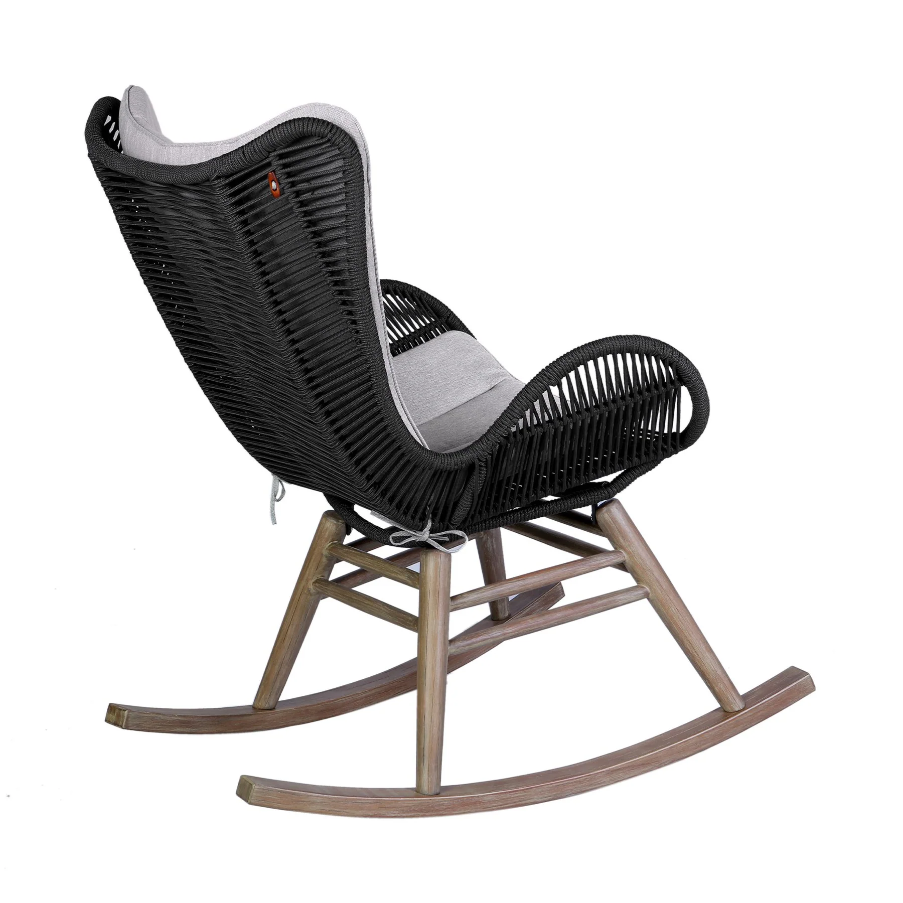 Mateo Outdoor Patio Rocking chair in Light Eucalyptus Wood and Charcoal Rope - Image 4