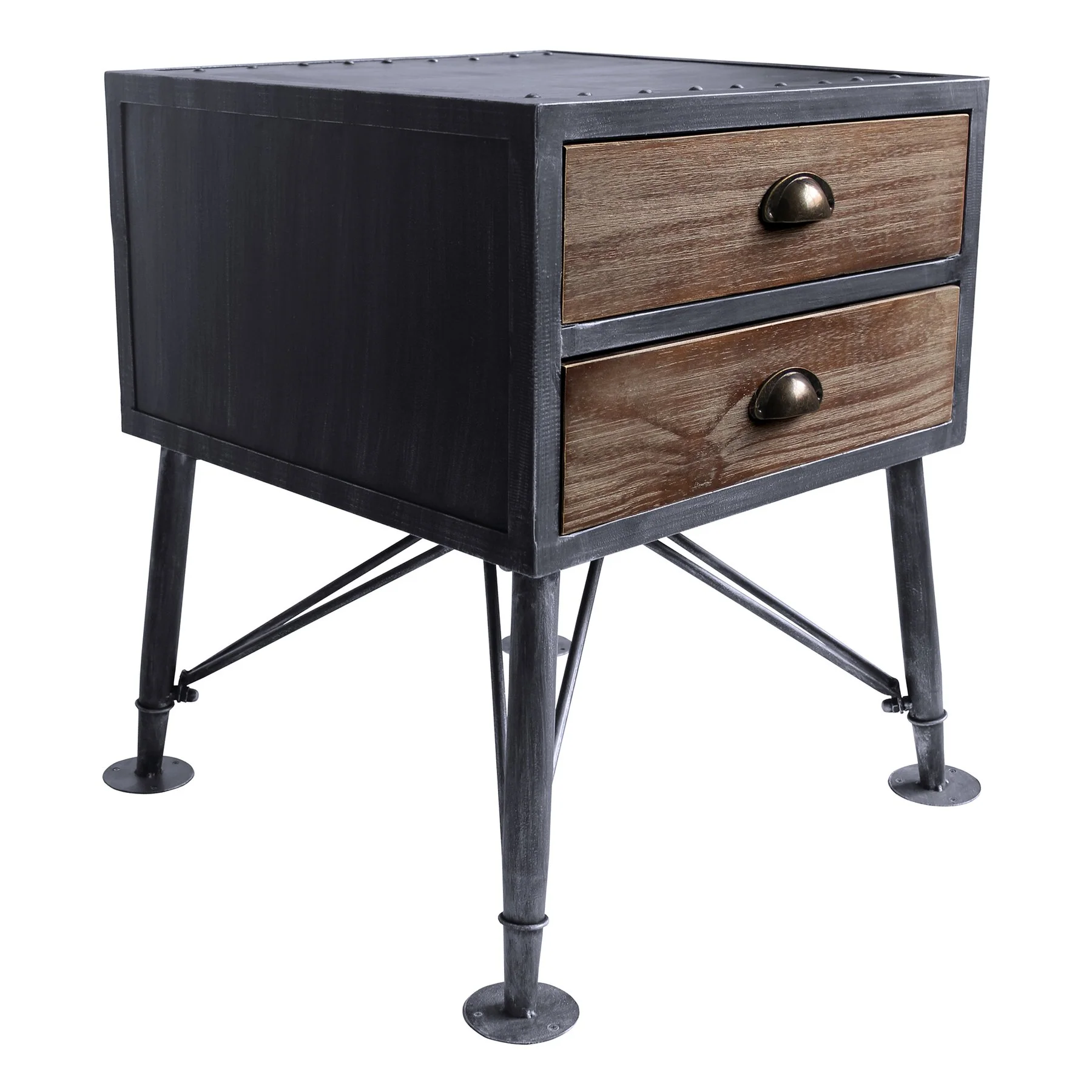 Mathis Industrial 2-Drawer End Table in Industrial Gray and Pine Wood - Image 2