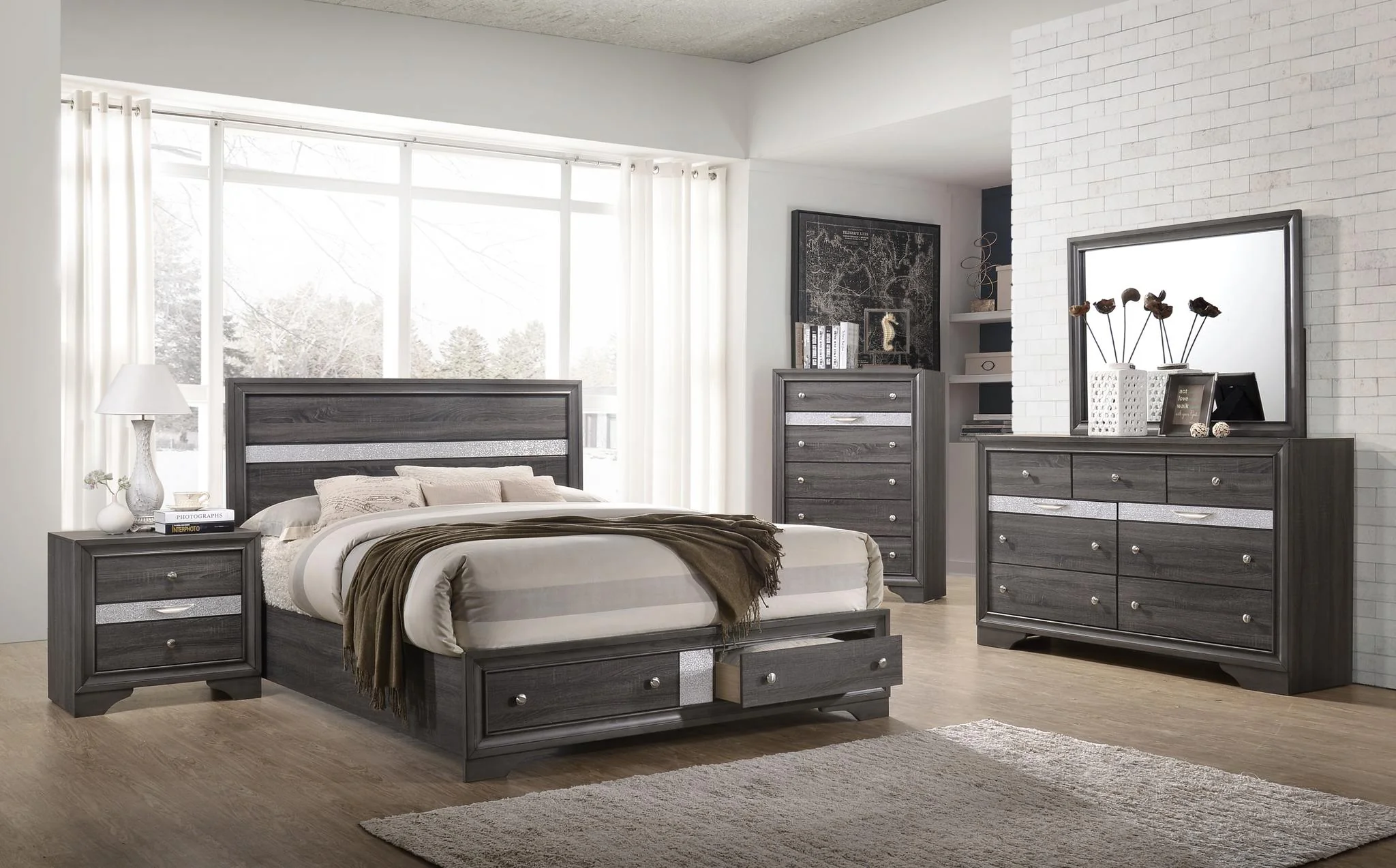 Matrix 4 Pc Queen Bed  Gray - Image 2