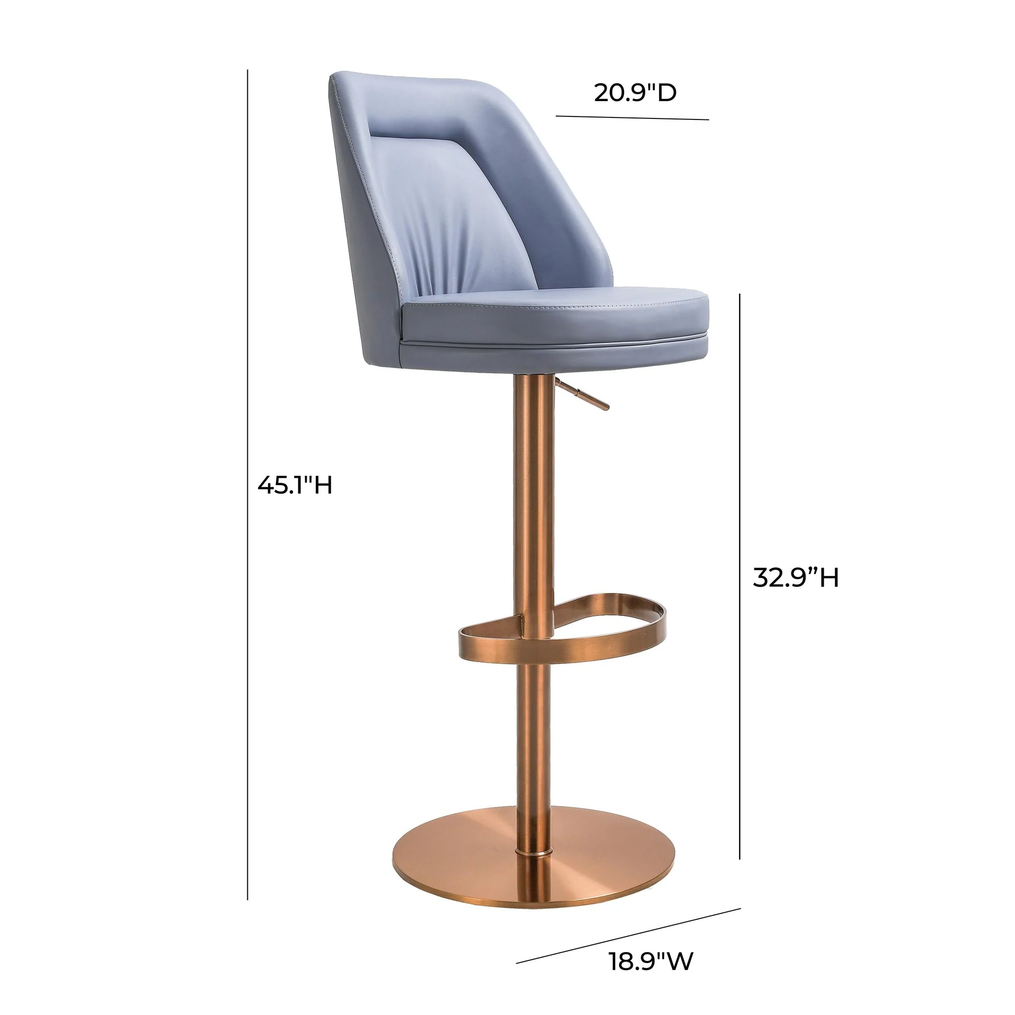 Maven Lavender Mist Performance Vegan Leather and Rose Gold Adjustable Swivel Stool - Image 7