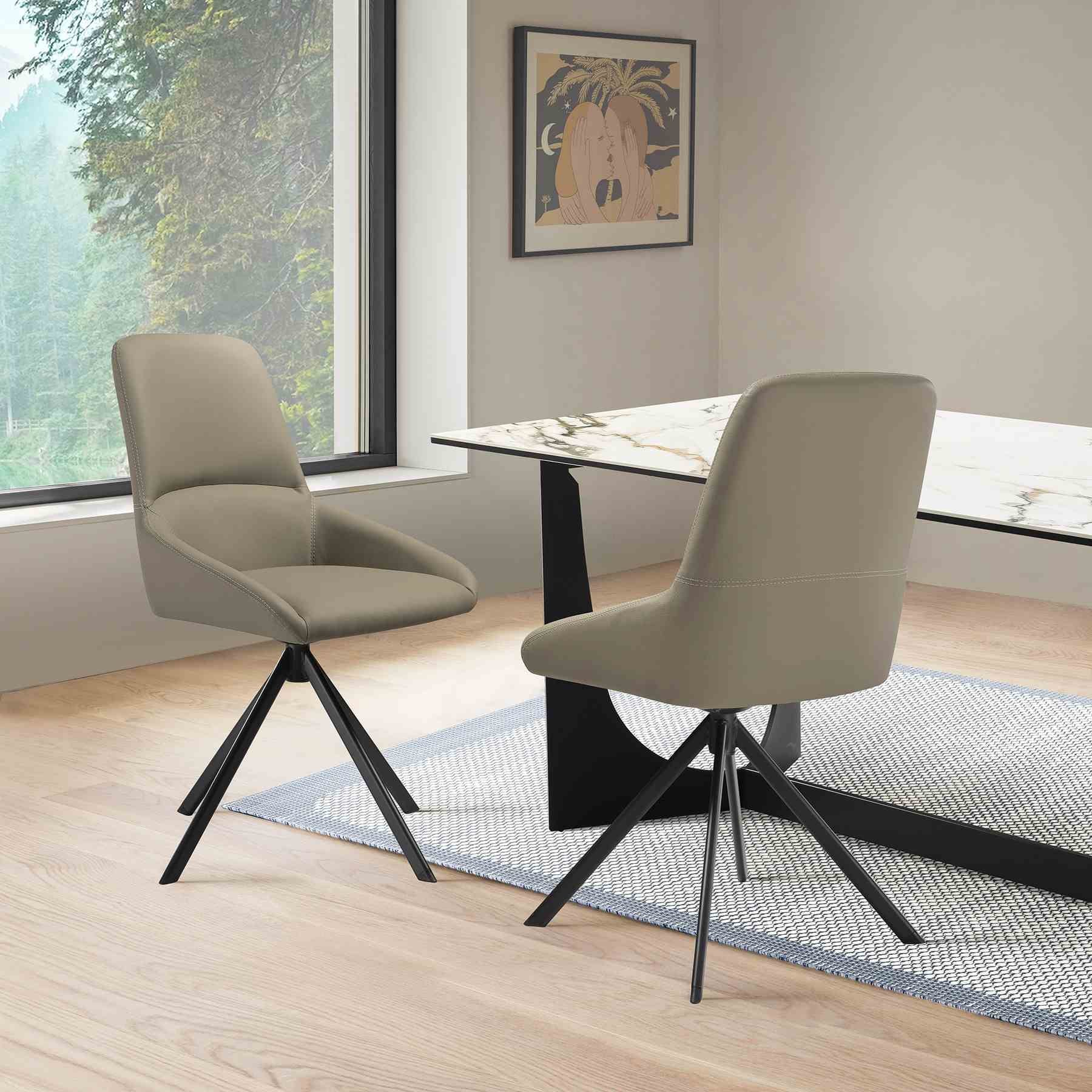 Maverick Swivel Upholstered Dining Chair in Taupe Gray Faux Leather with Black Metal Legs - Set of 2 - Image 11